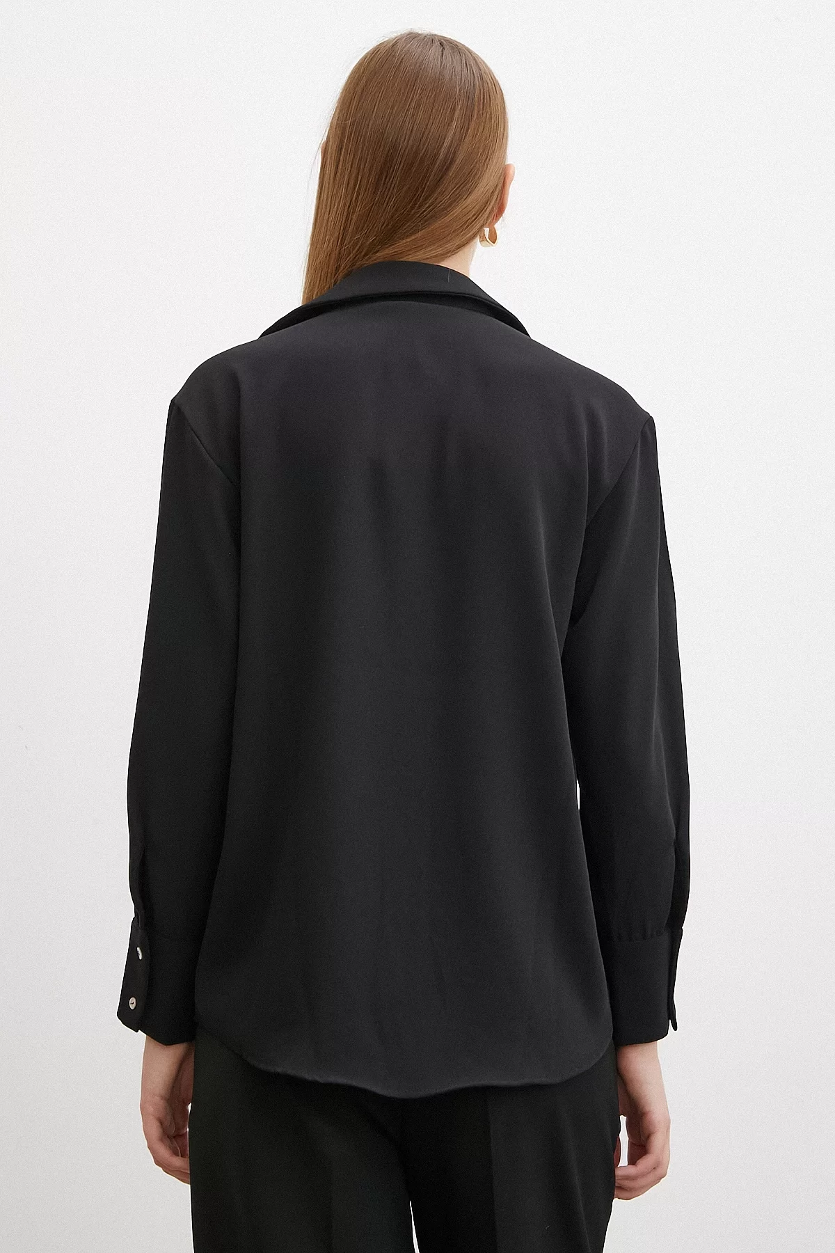 V Neck Polyester Shirt Black