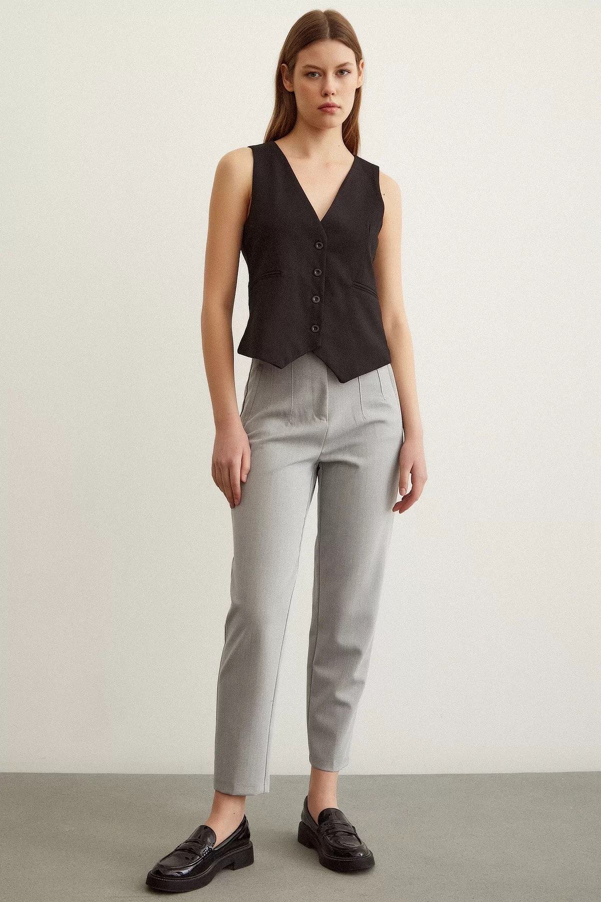 Skinny Fabric Pants Gray