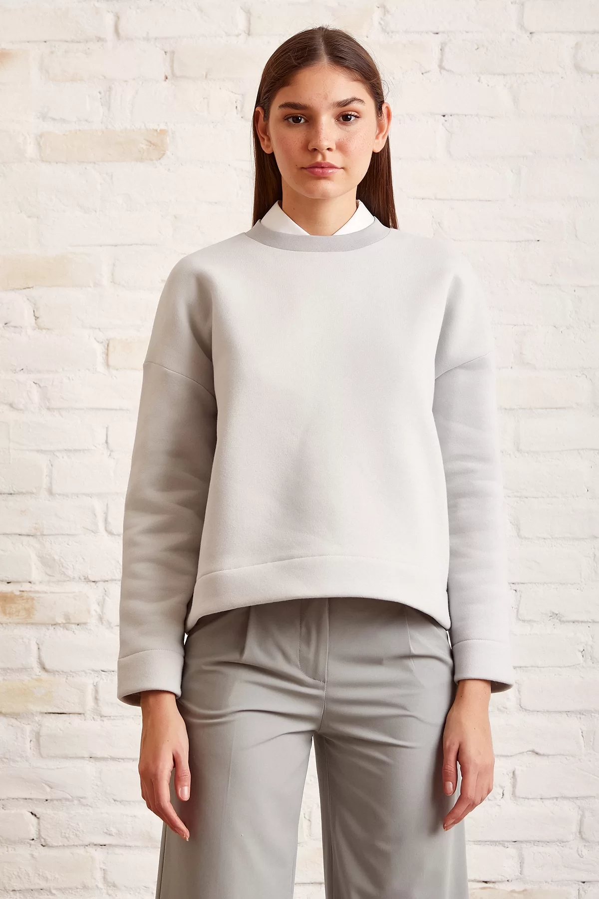 Bisiklet Yaka Oversize Sweatshirt Mavi