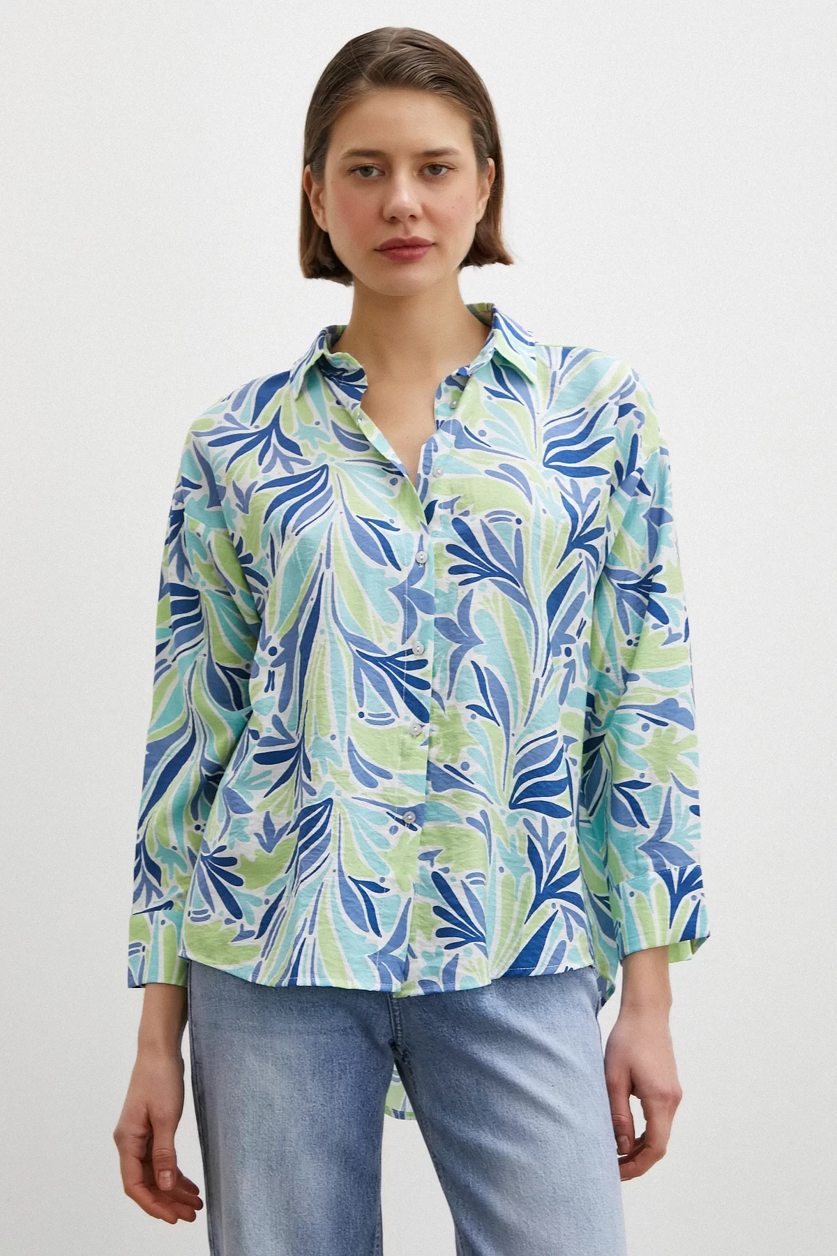 Printed Modal Shirt Blue