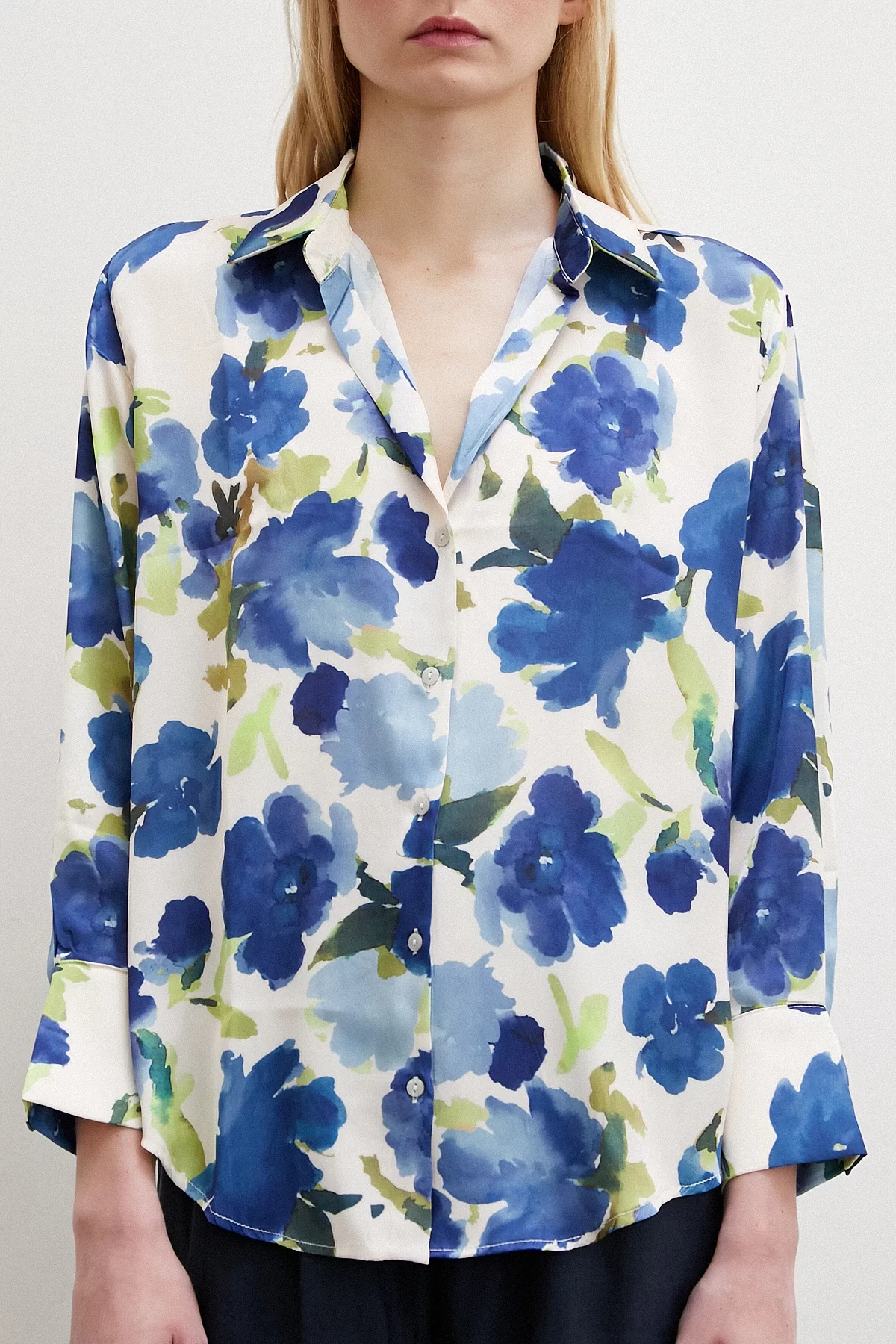 Multicolored Floral Patterned Shirt Blue