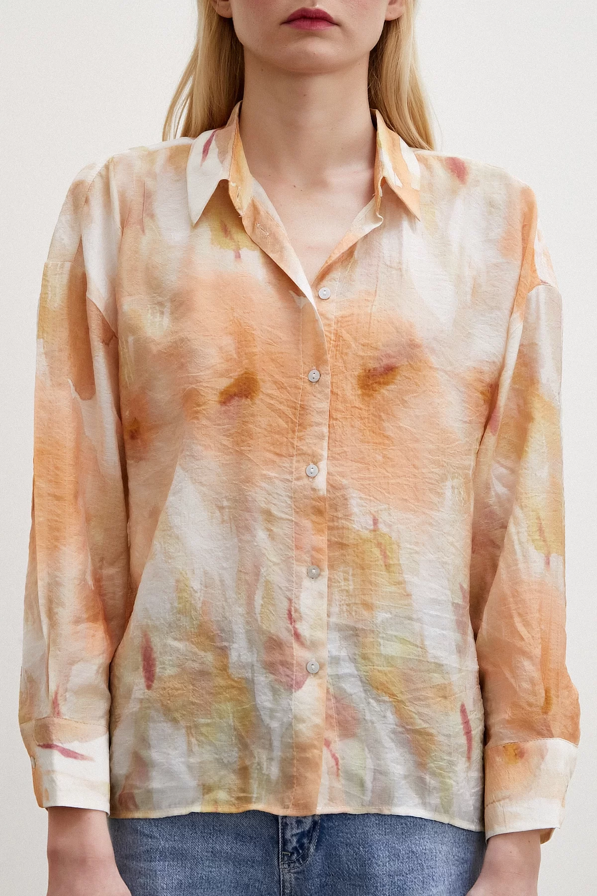 Patterned Oversized Shirt Orange