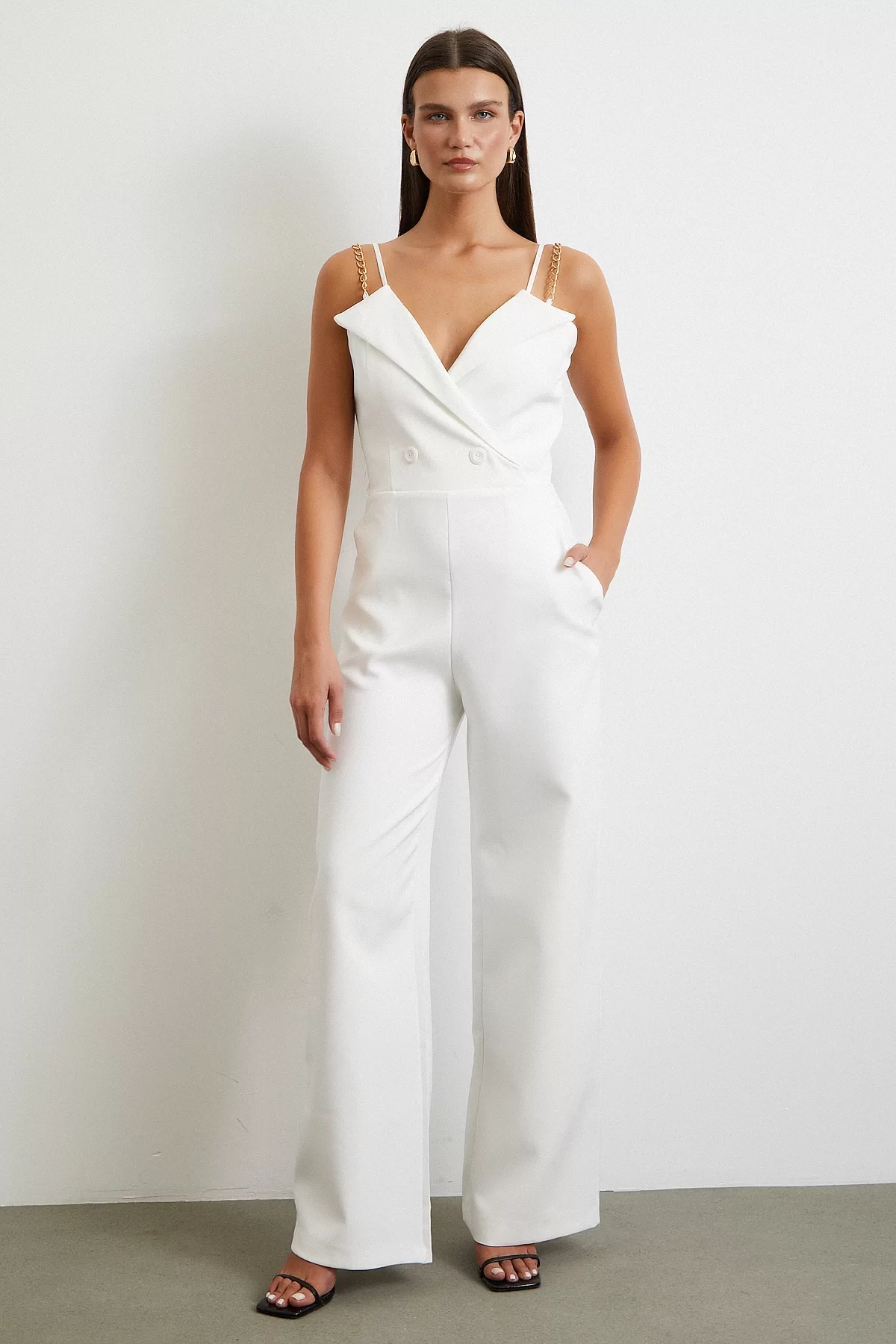 Träger-Overall mit Details Weiß