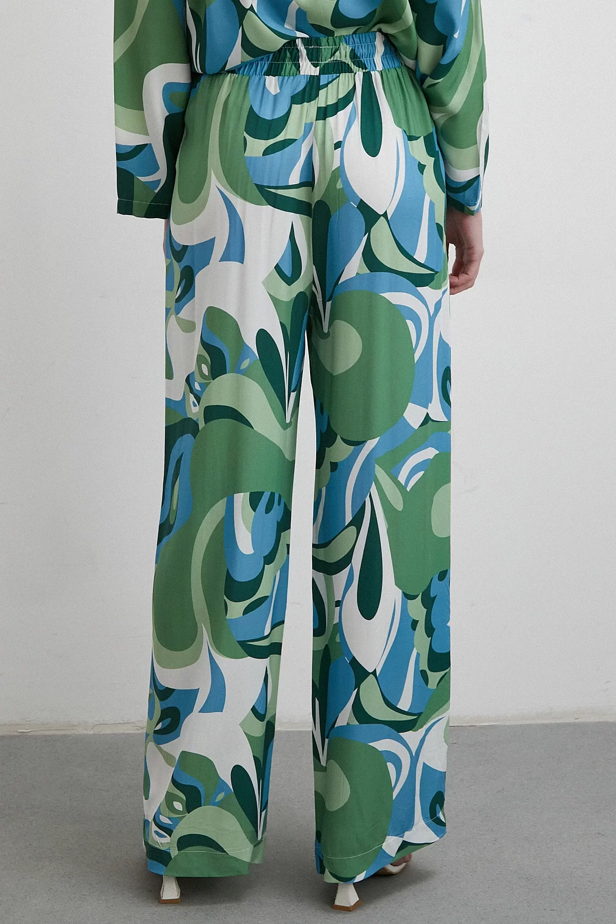 Elastic Waist Patterned Trousers Green