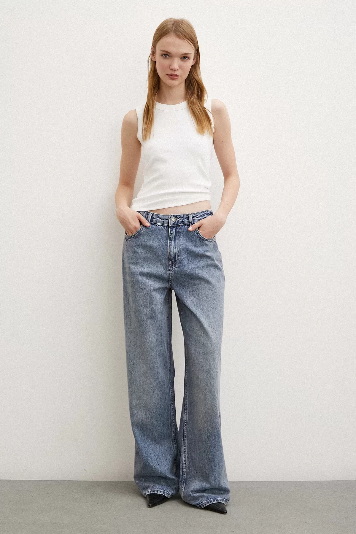 Yüksel High Waisted Wide Leg Jeans Navy