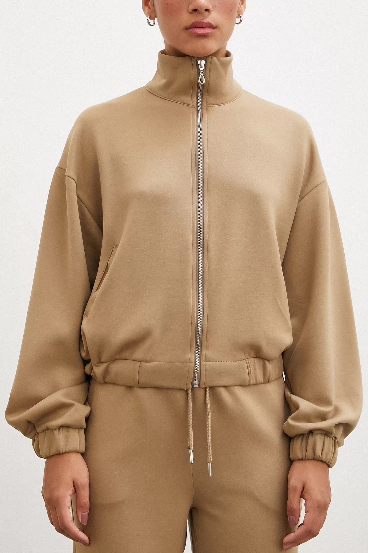 Fermuarlı Sweatshirt Camel