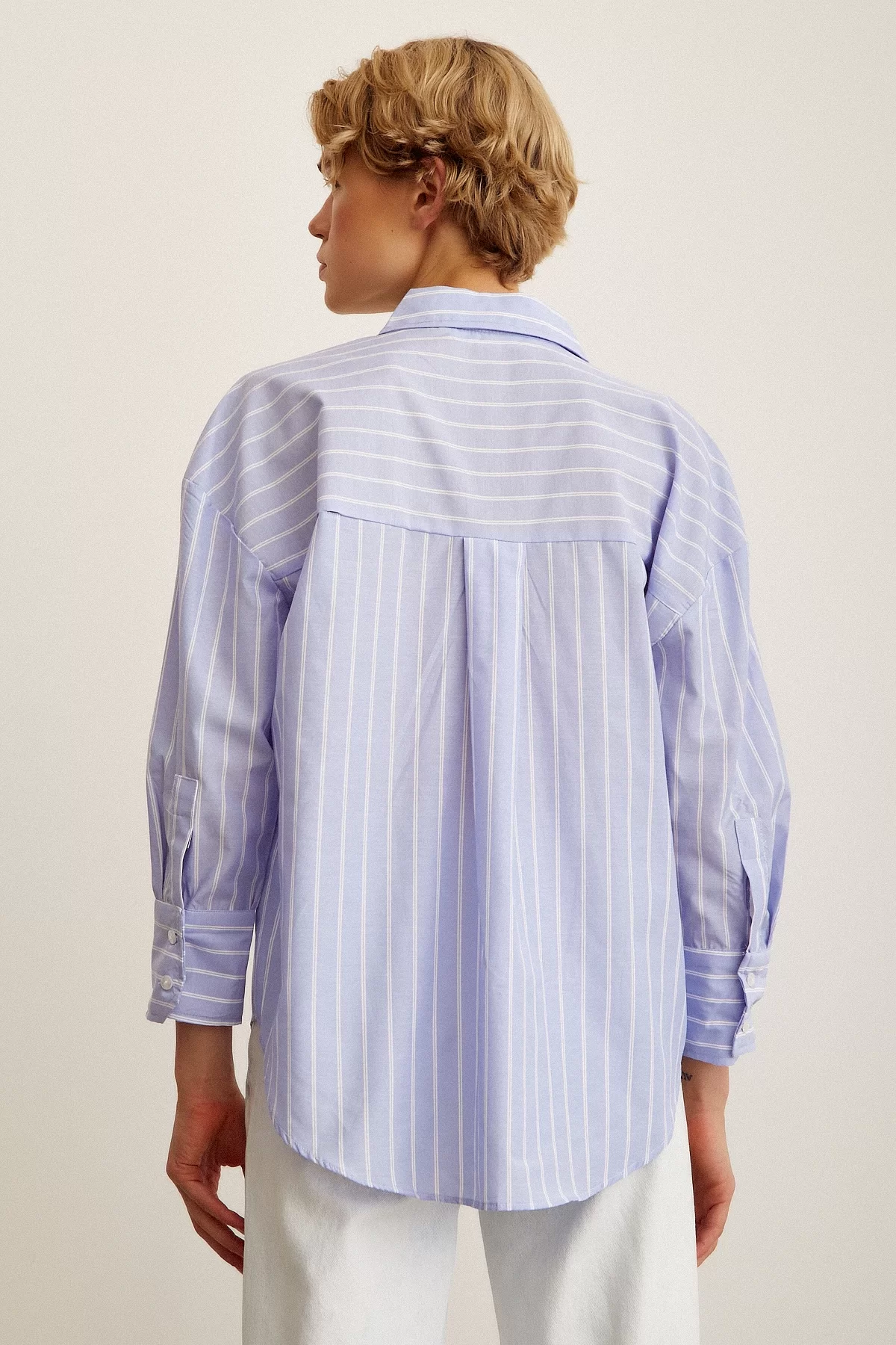 Striped Poplin Shirt Light Blue