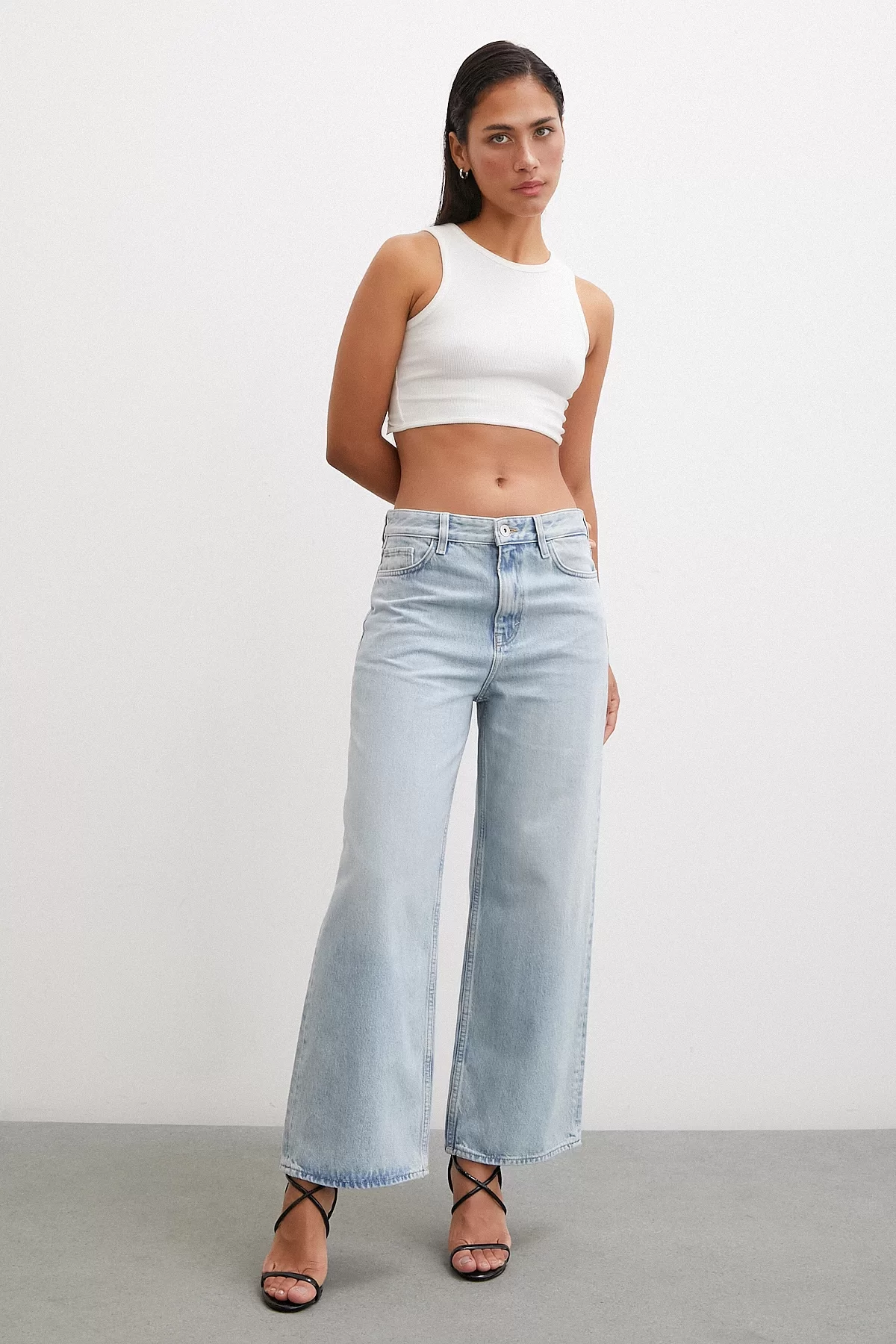 High Rise Wide Leg Slouchy Jeans Ice Blue