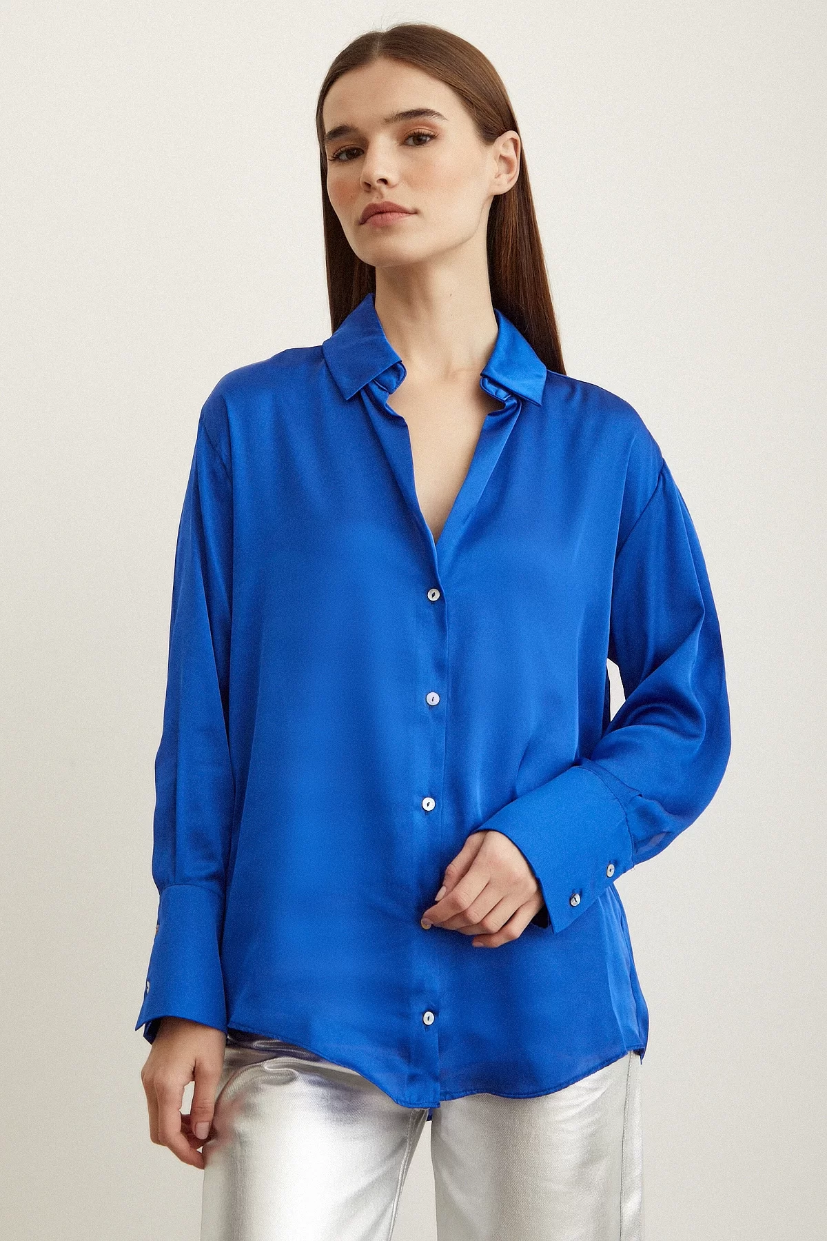 Basic Satin Shirt Blue