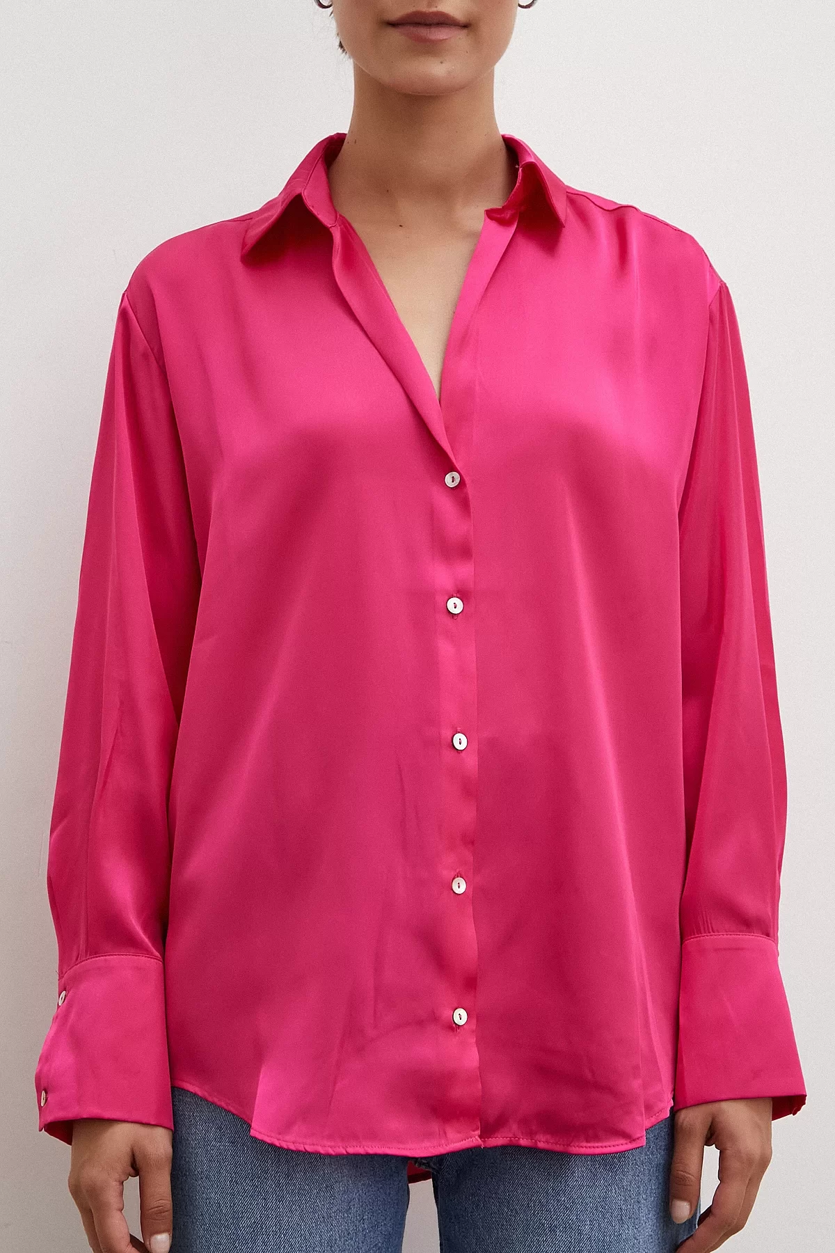 Basic Satin Bluse Fuchsia