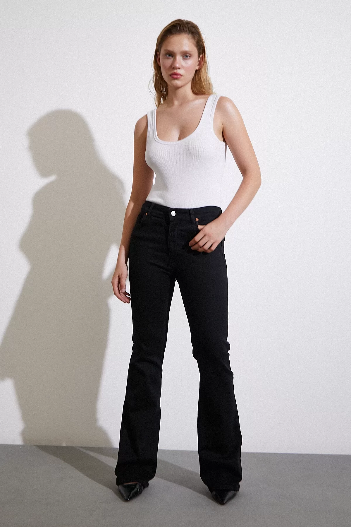 High Waist Flared Leg Jeans Black