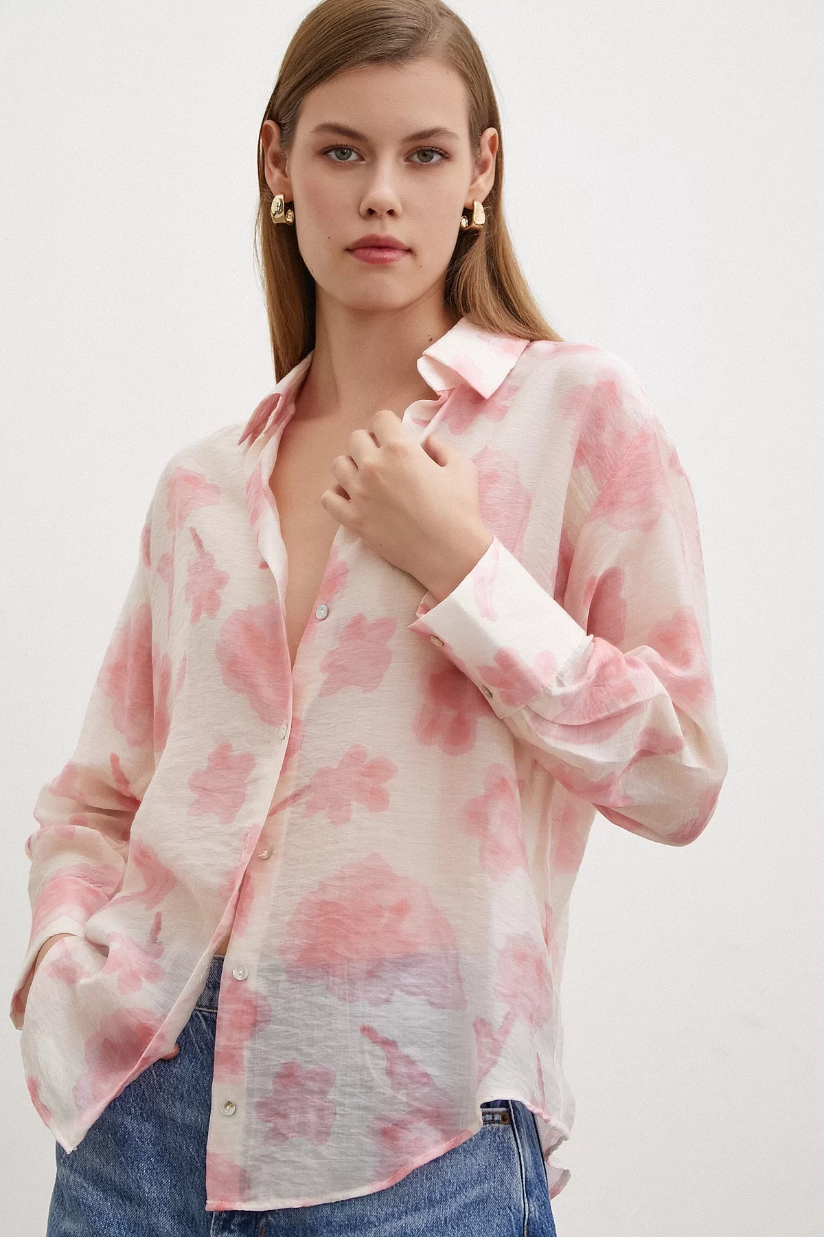 Organza Patterned Tulle Shirt Pink