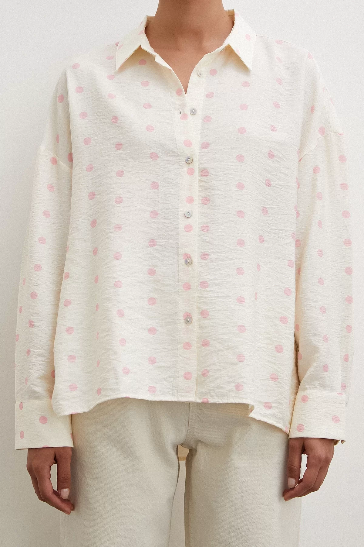 Polka Dot Oversized Shirt Pink