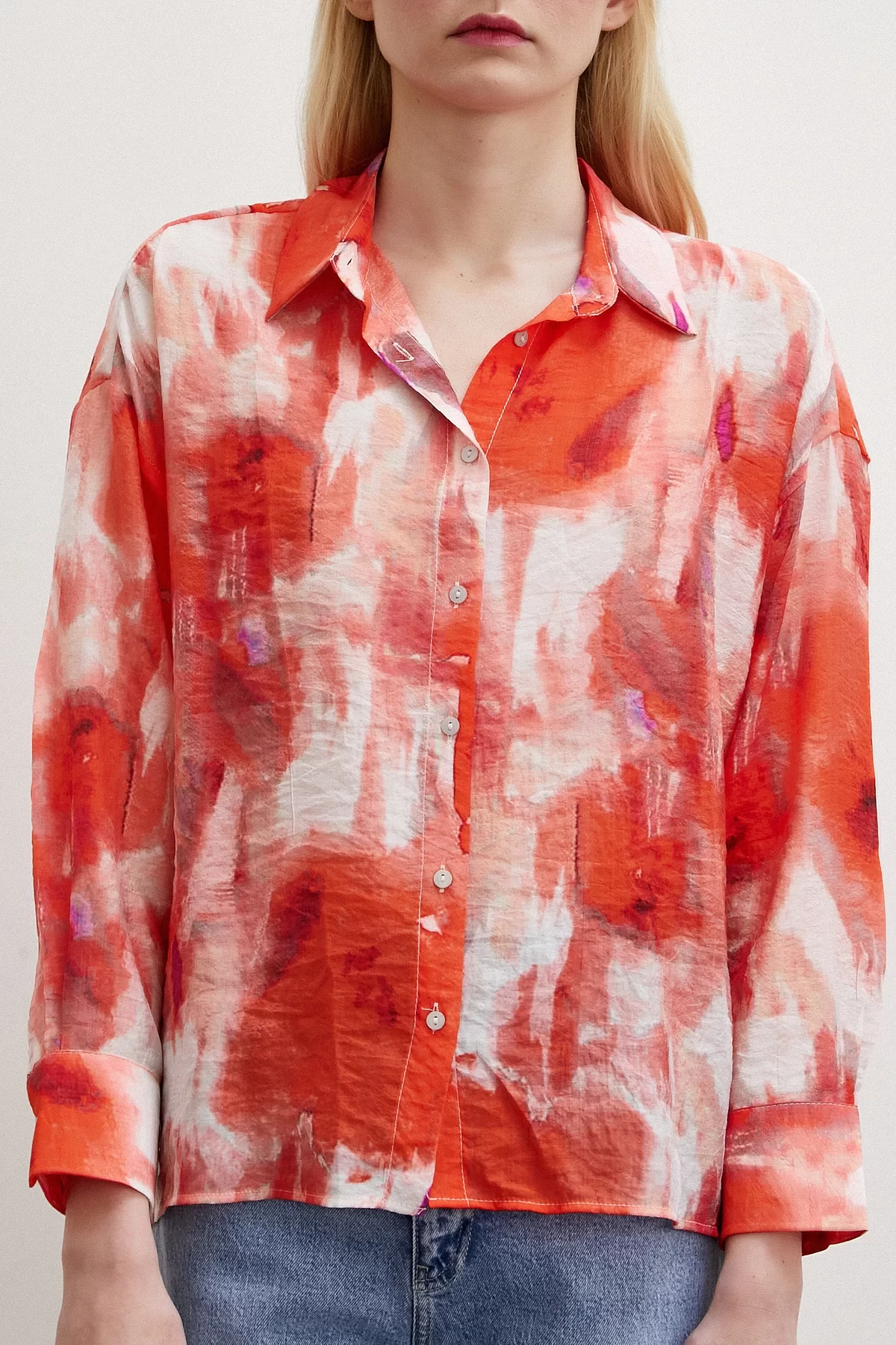 Patterned Oversized Shirt Pink