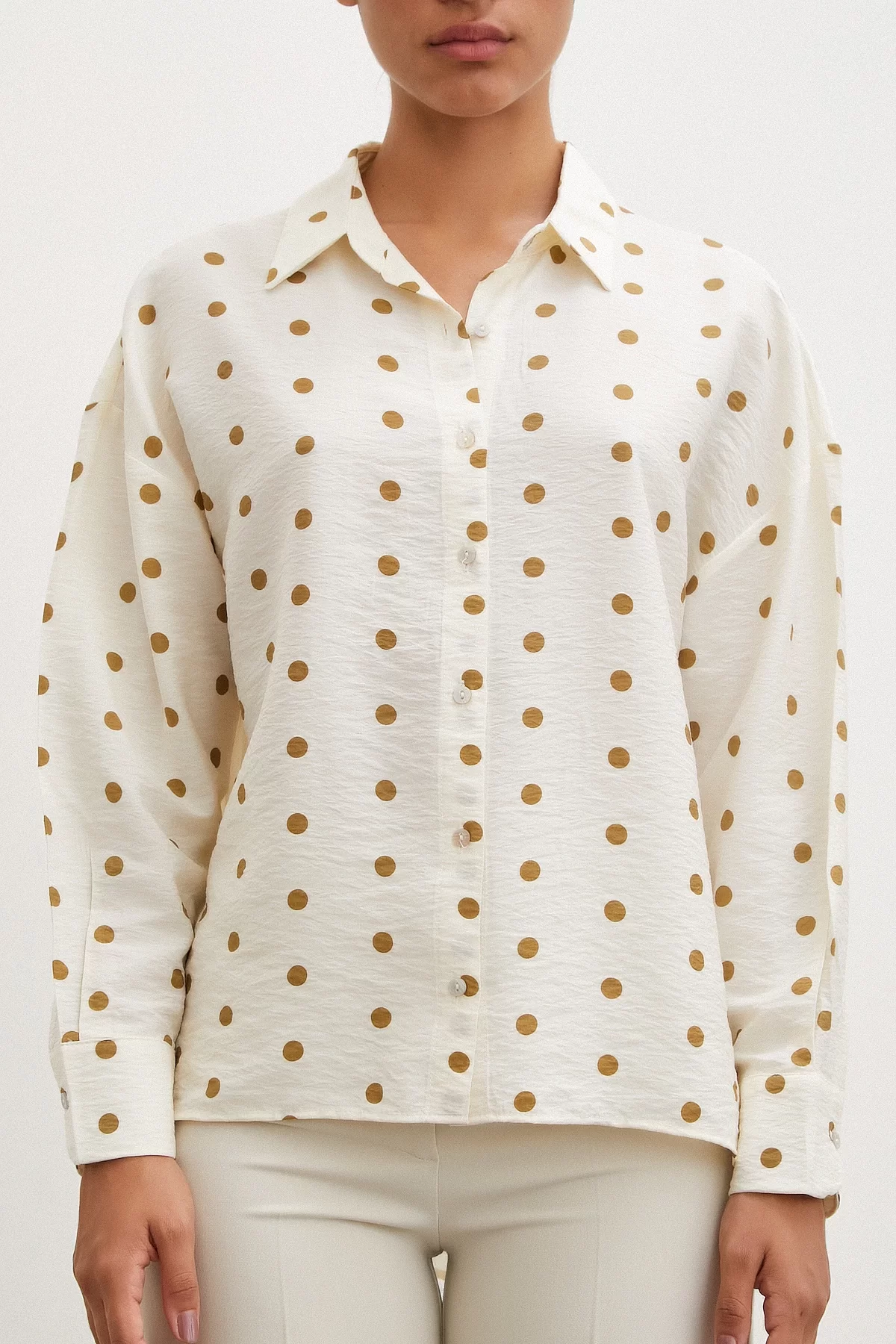 Polka Dot Oversized Shirt Brown