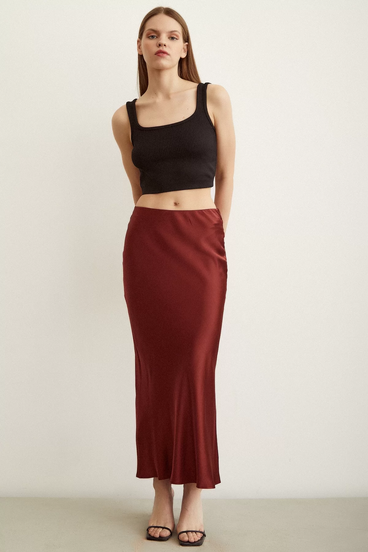 Bias Satin Skirt Burgundy