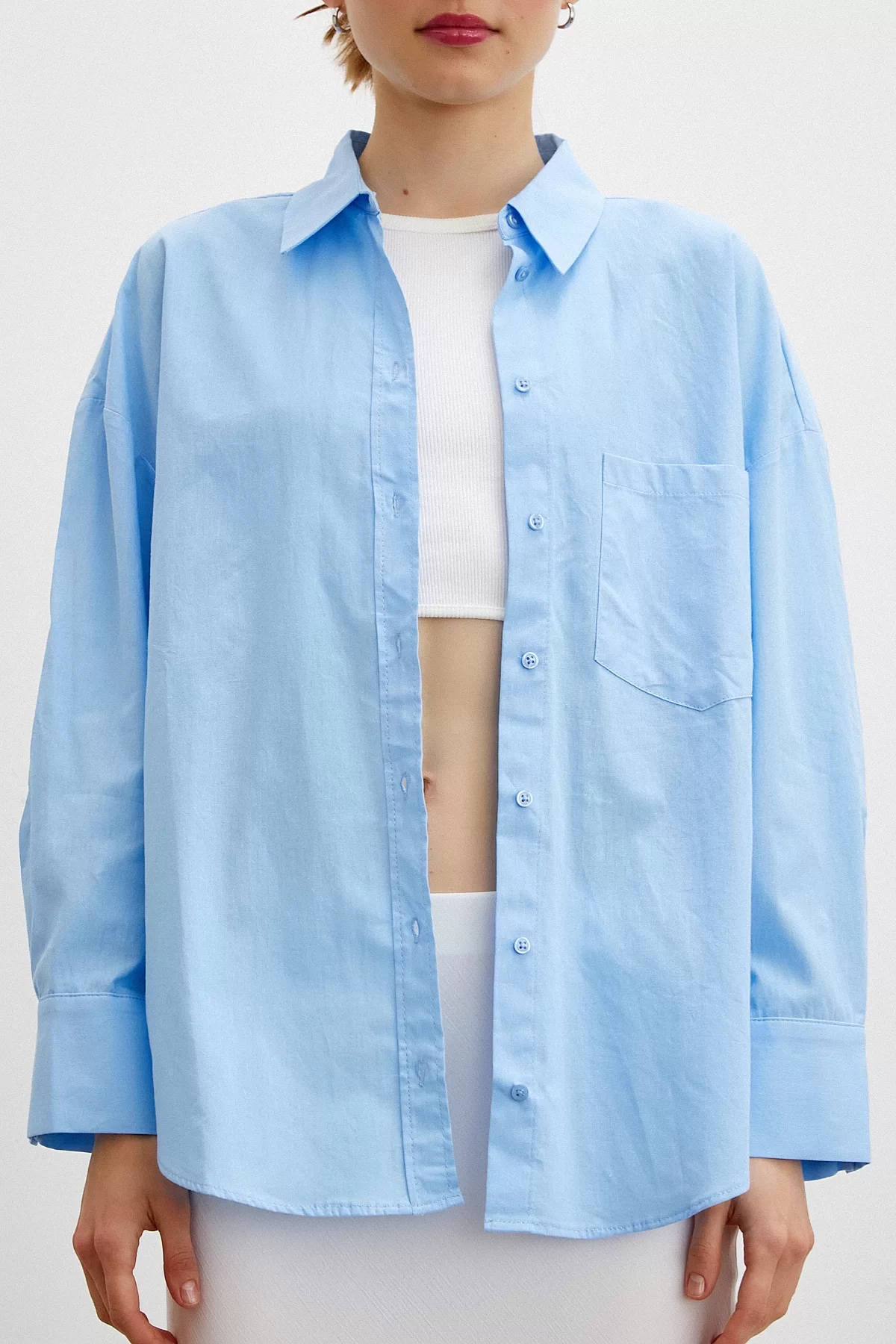 Regular Fit Poplin Hemd Hellblau