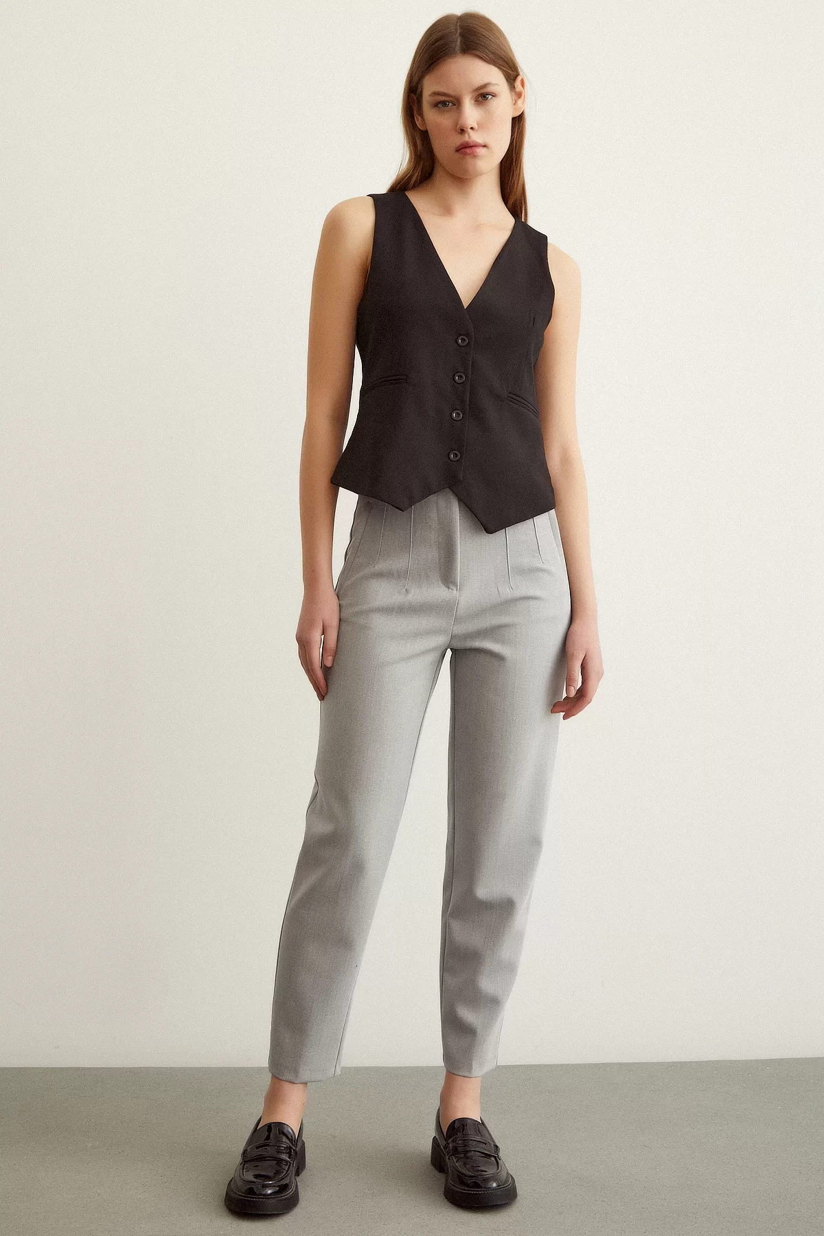 Skinny Fabric Pants Gray