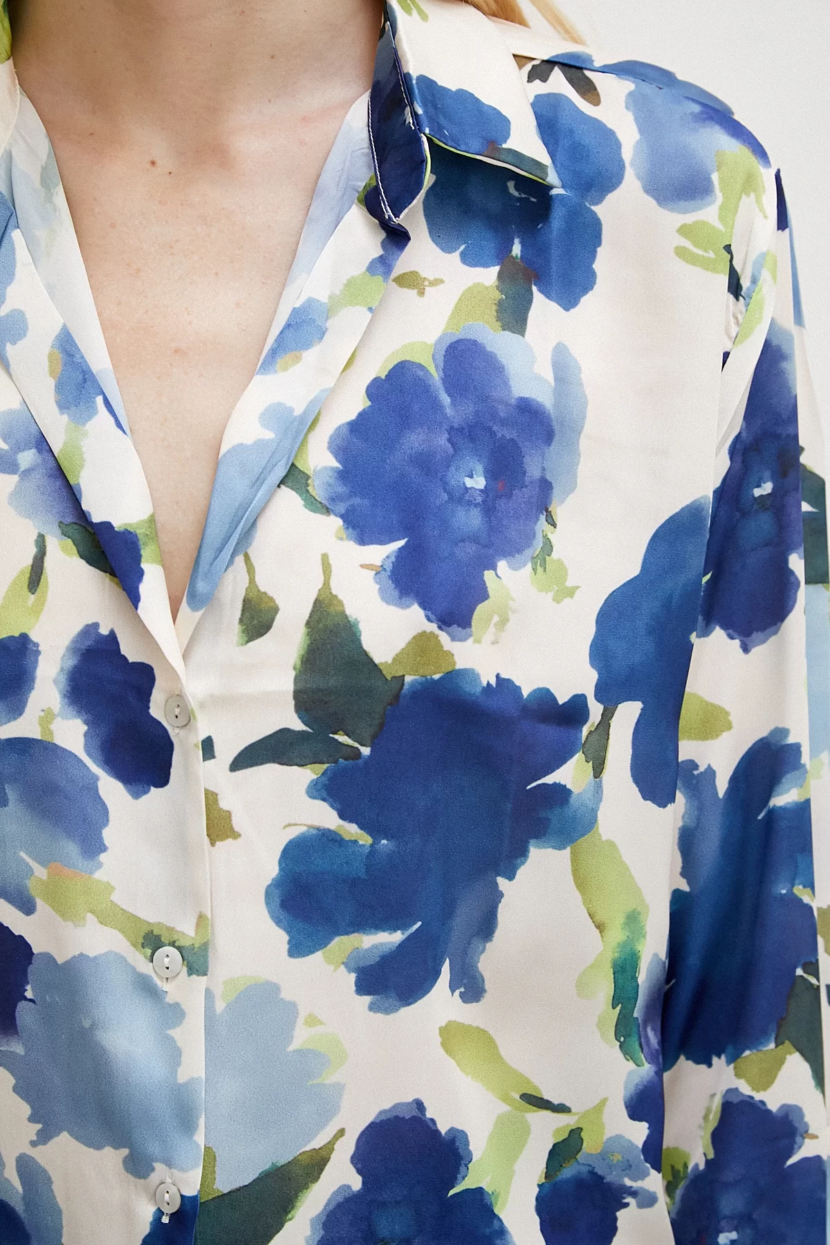 Multicolored Floral Patterned Shirt Blue