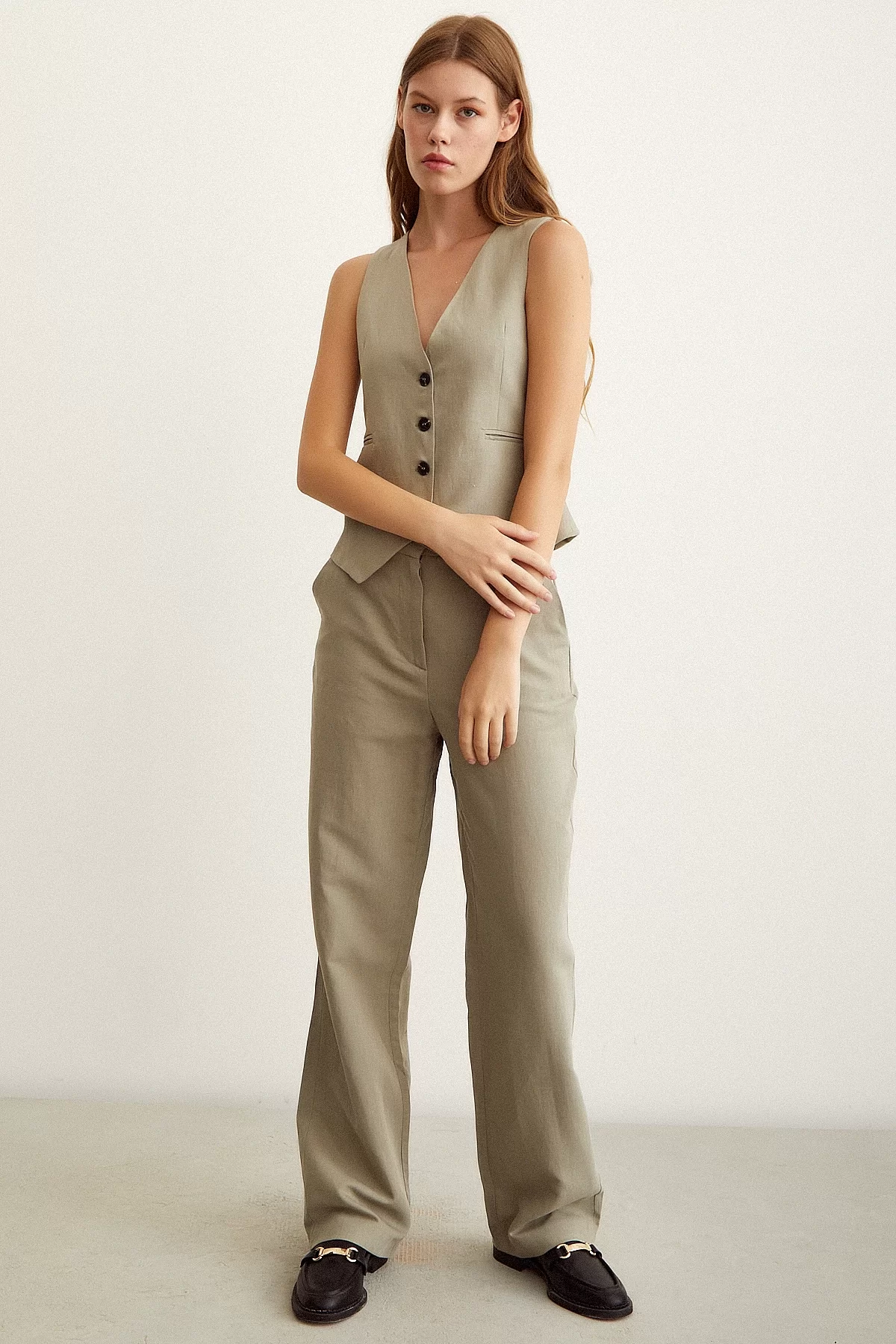 High Waist Linen Pants Gray