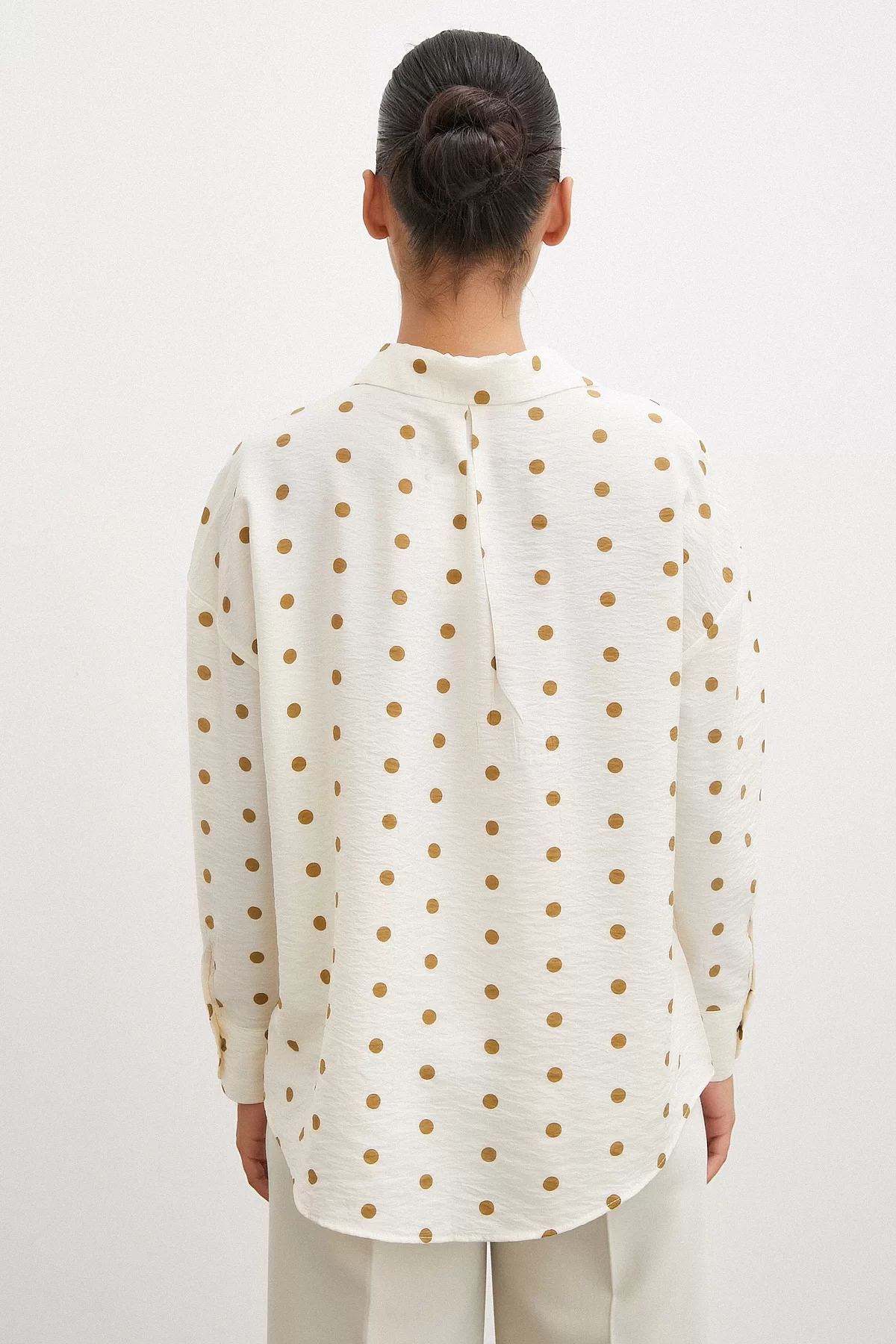 Polka Dot Oversized Shirt Brown