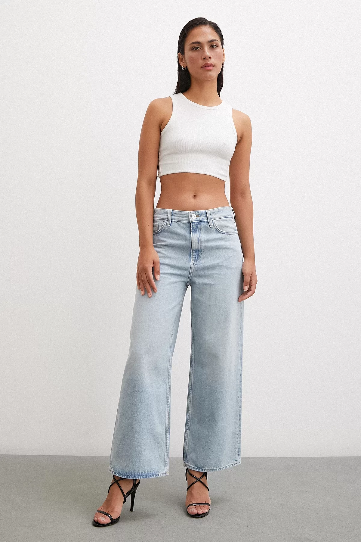 High Rise Wide Leg Slouchy Jeans Ice Blue