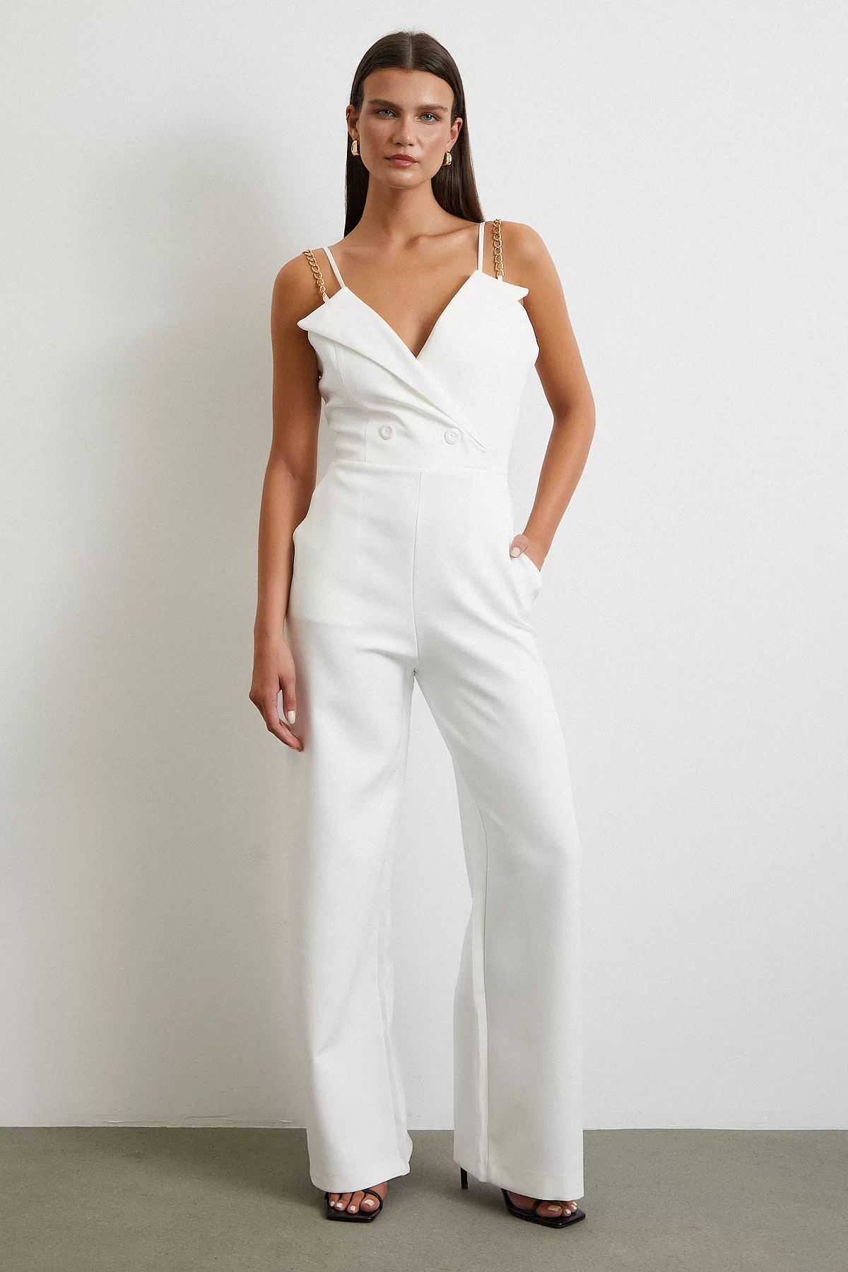 Träger-Overall mit Details Weiß