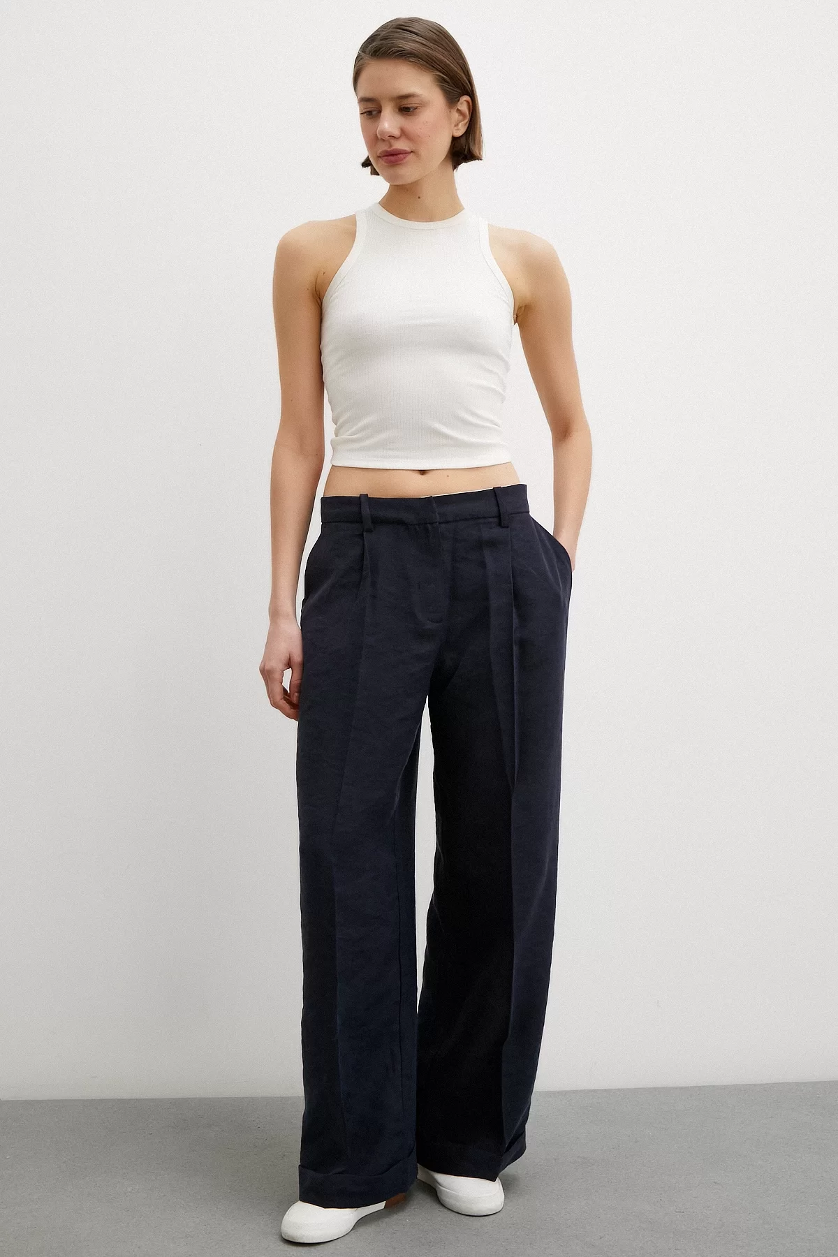 Wide Leg Palazzo Pants Navy