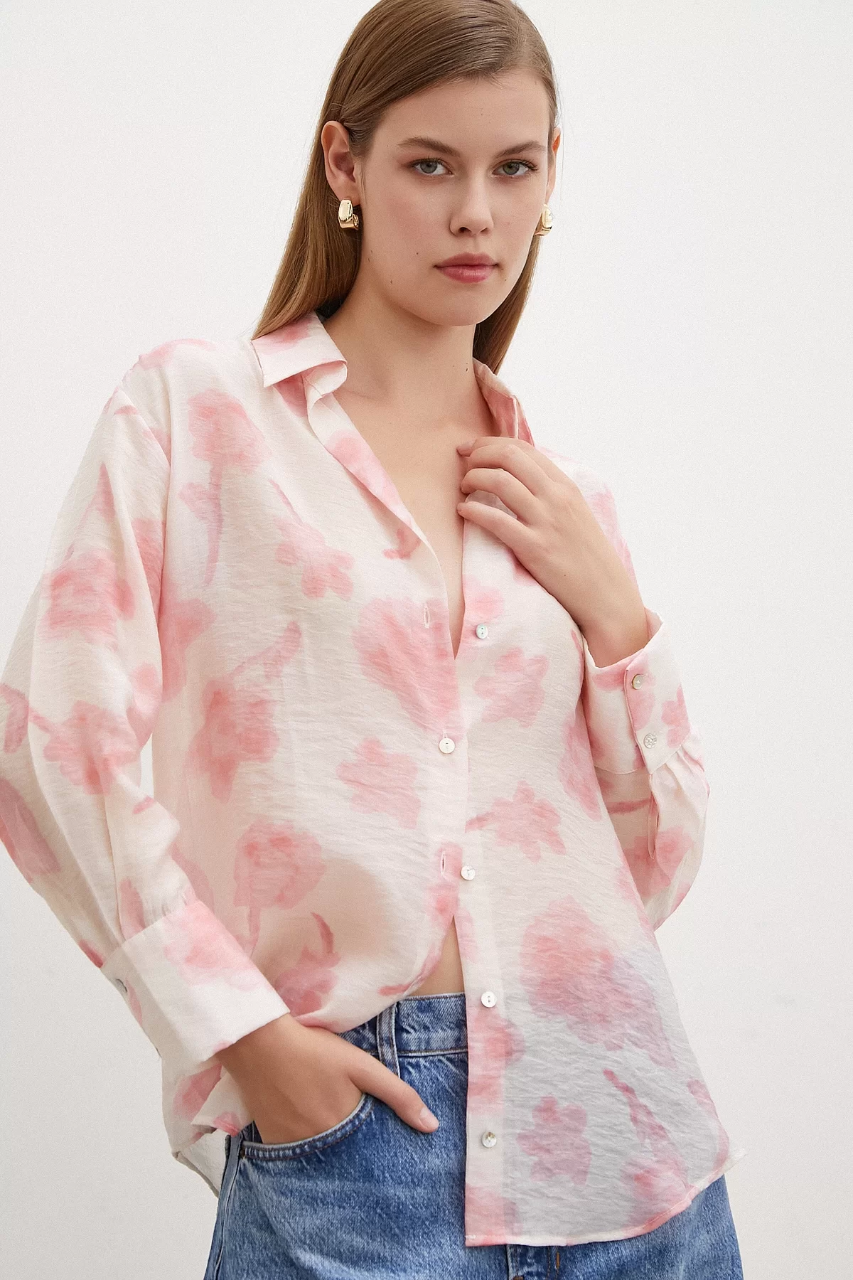 Organza Patterned Tulle Shirt Pink