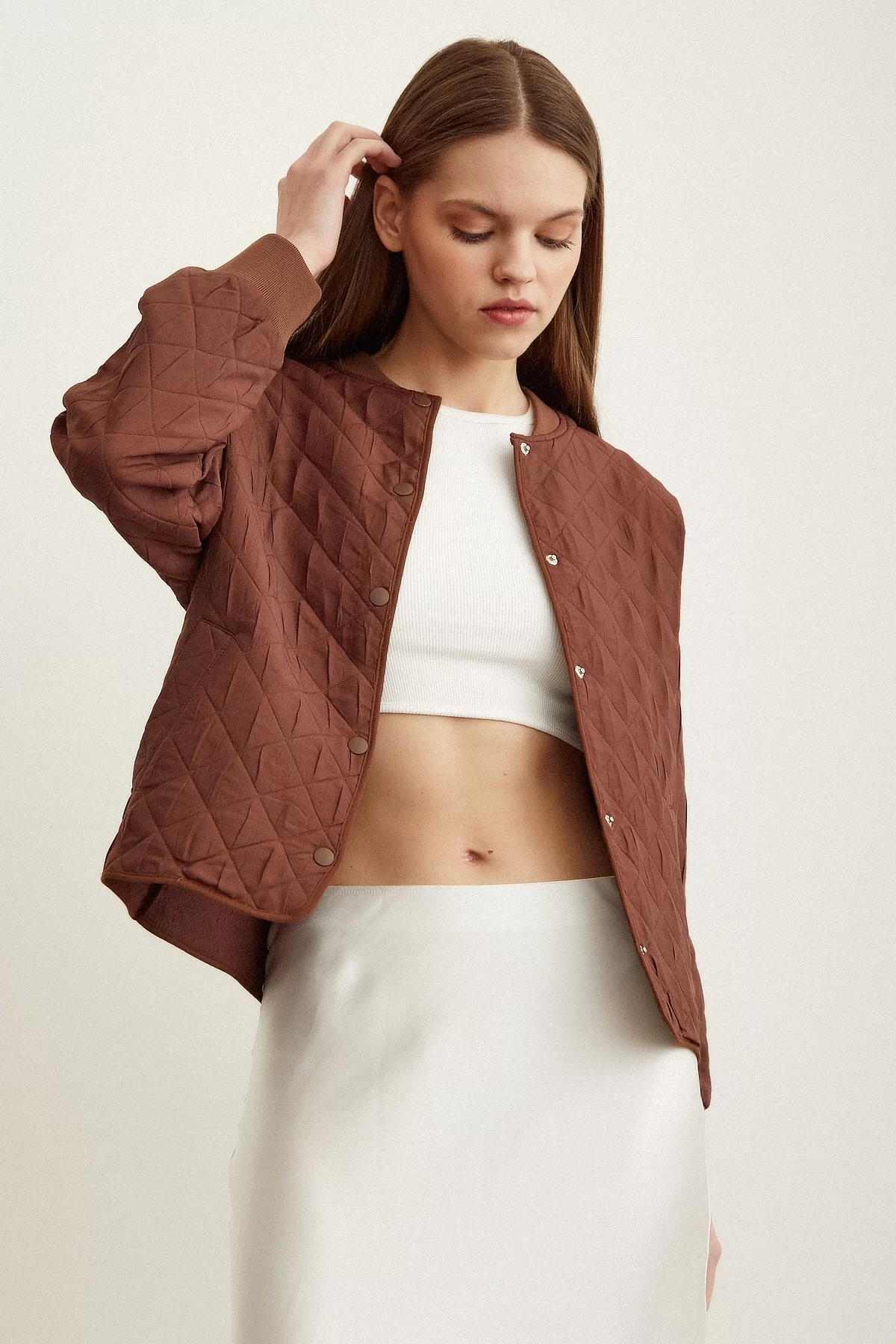 Bomber Quilted Jacket Brown