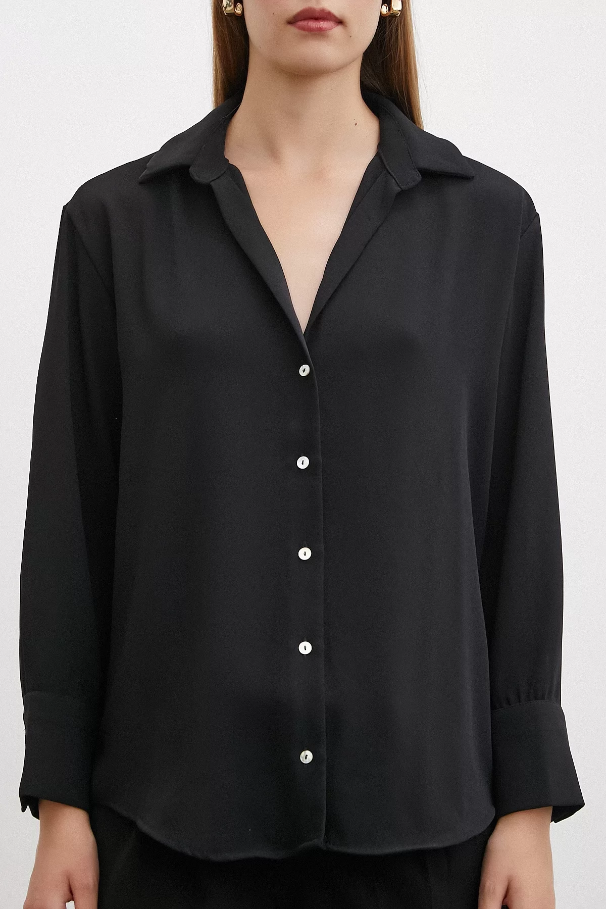 V Neck Polyester Shirt Black