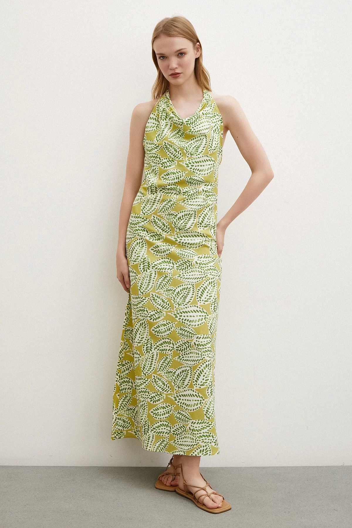 Plunging Neckline Maxi Dress Green