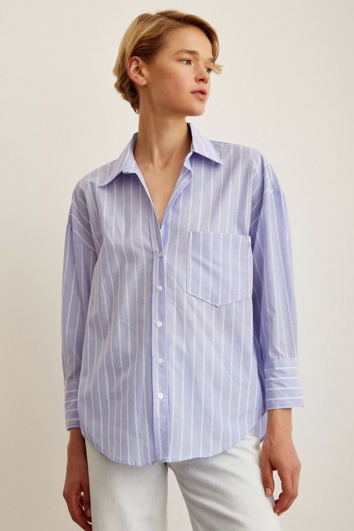 Striped Poplin Shirt Light Blue