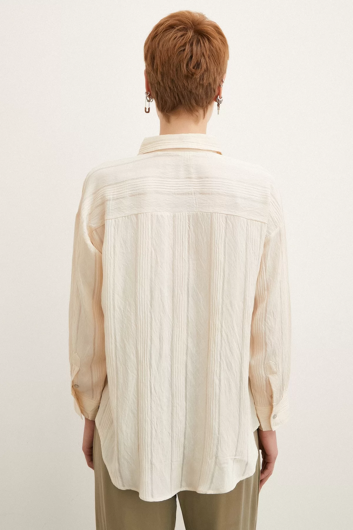 Strukturiertes Gestreiftes Hemd Beige