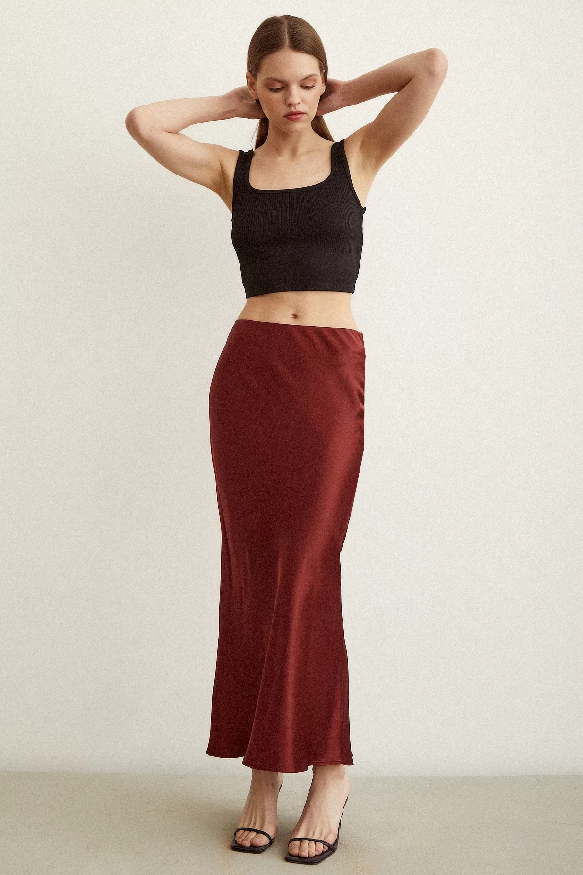 Bias Satin Skirt Burgundy