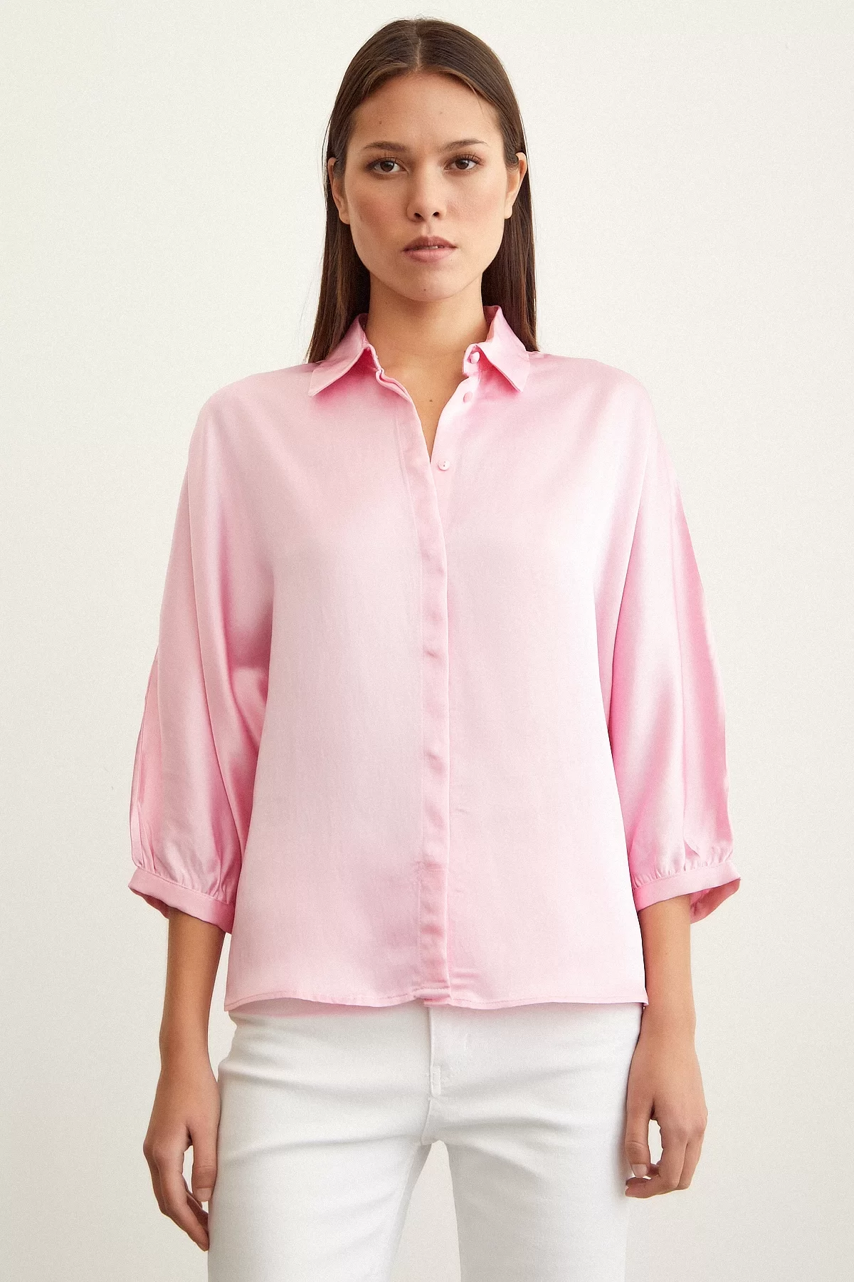 Poor Arm Satin Shirt Pink