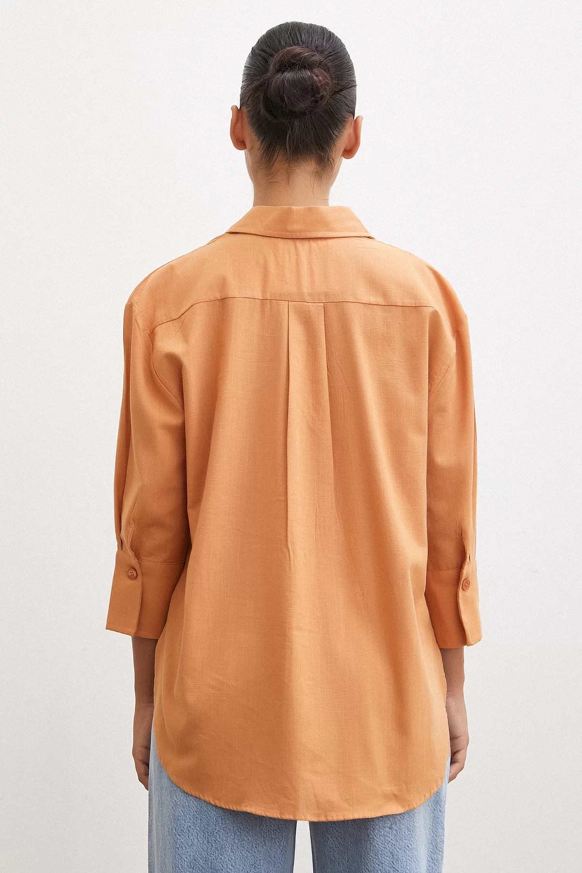 Wide Collar Linen Shirt Brown