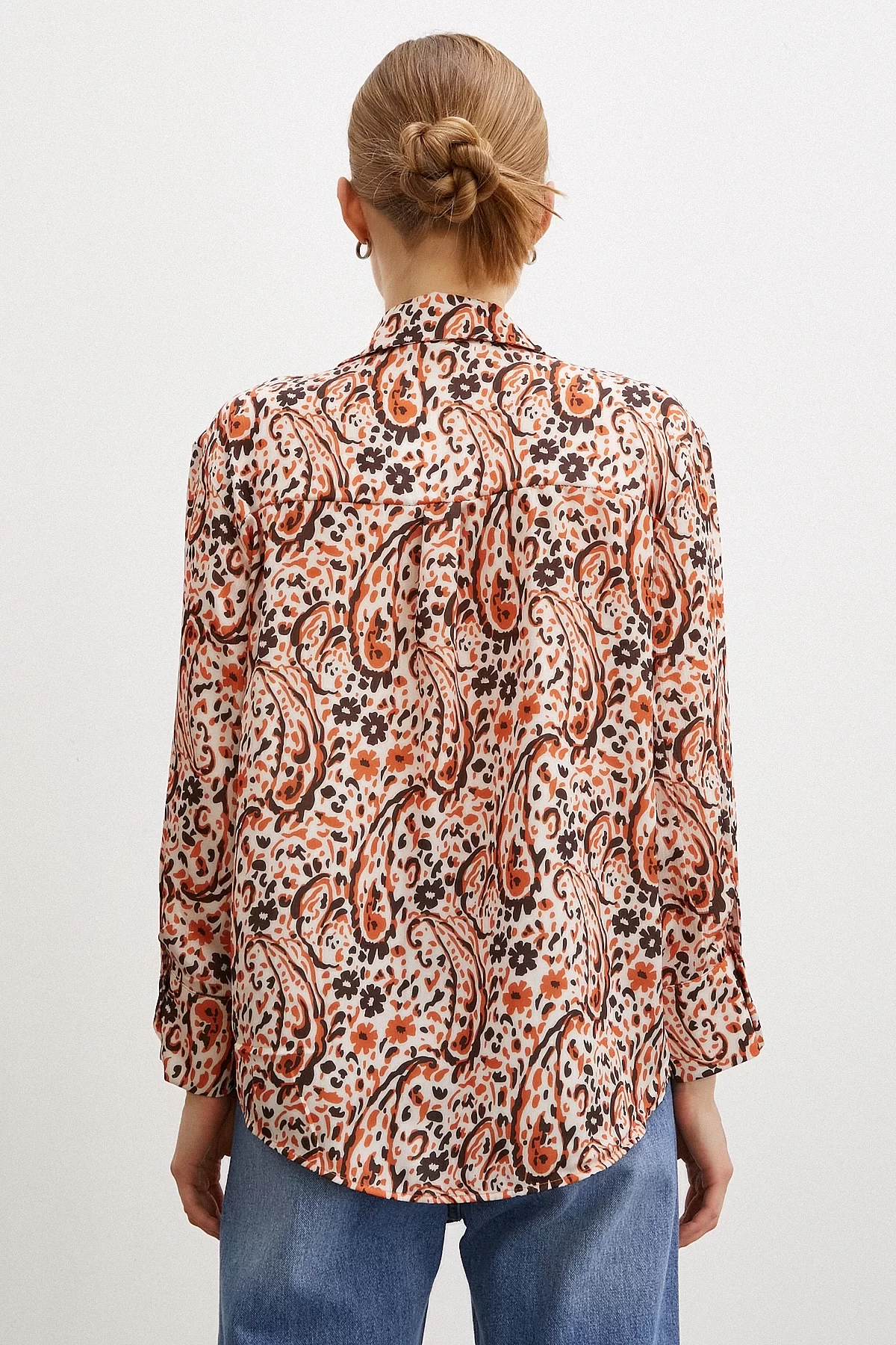 Patterned Waffle Satin Shirt Orange