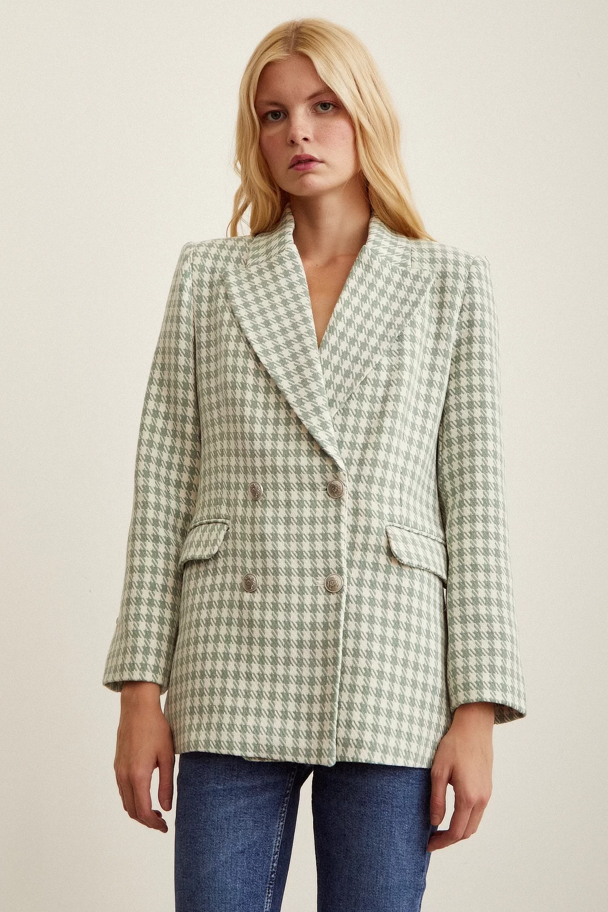 Hahnentritt Blazer Jacke Minze