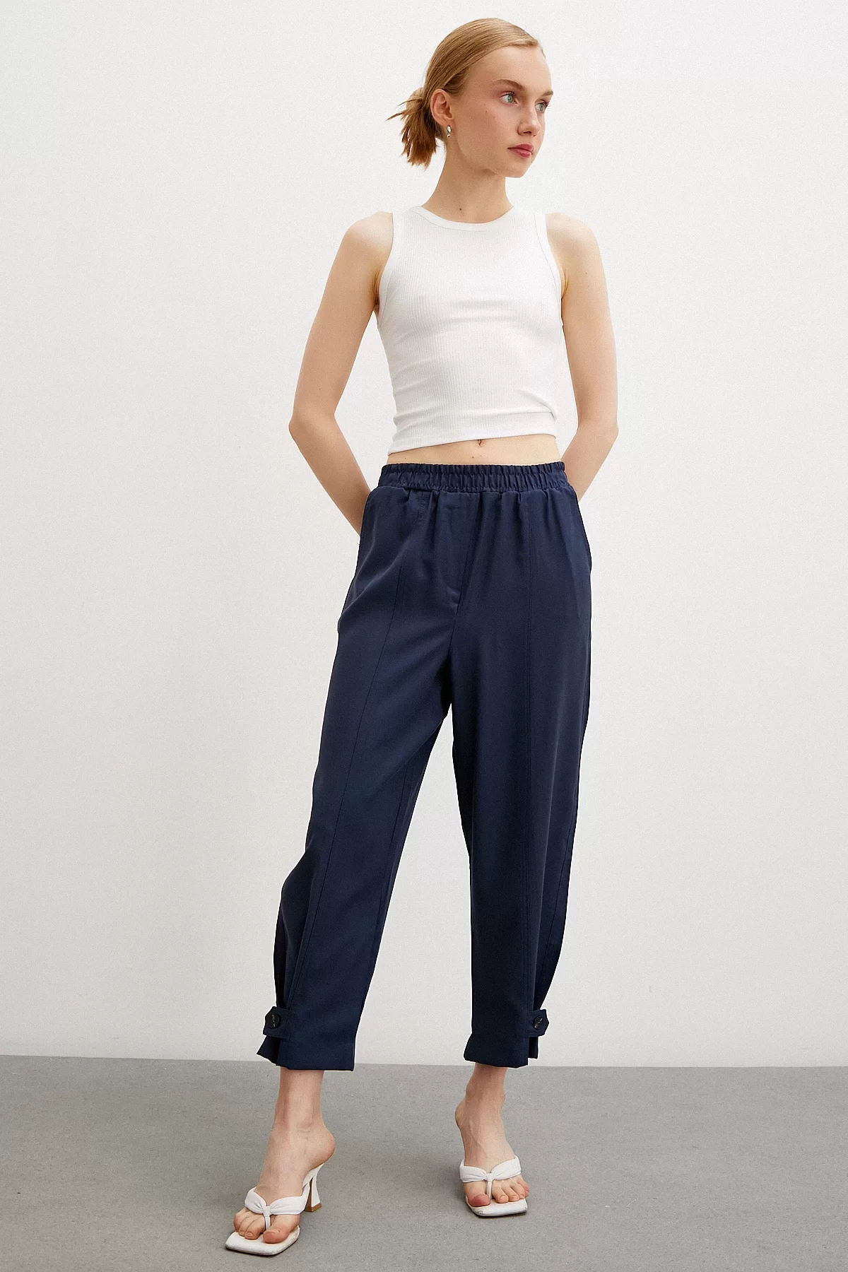 Elastic Loose Fit Pants Navy