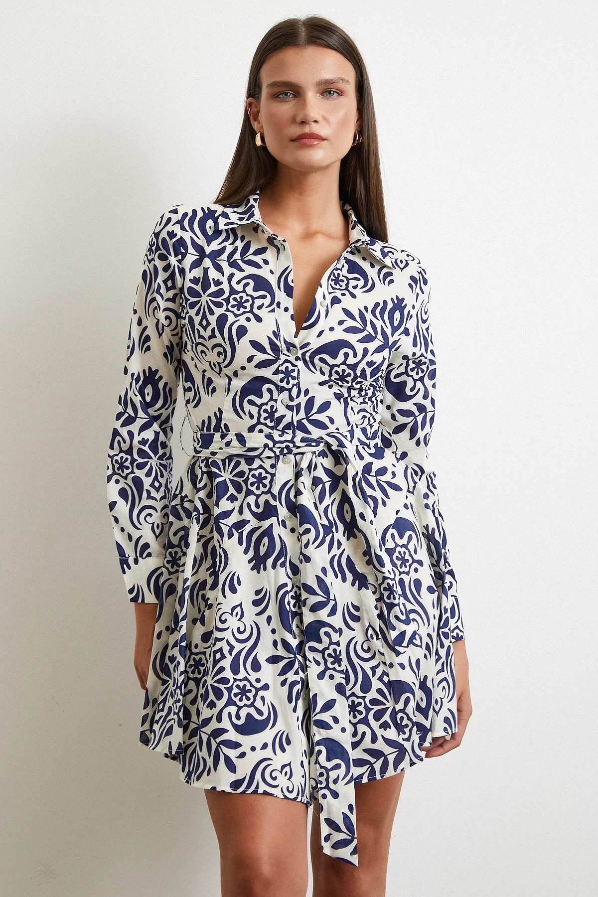 Geometric Patterned Dress Navy Blue