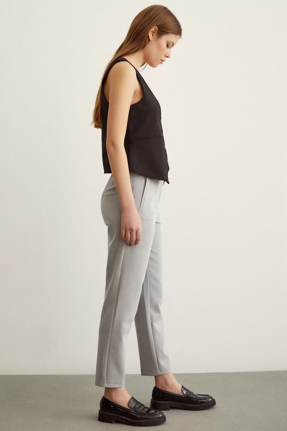 Skinny Fabric Pants Gray