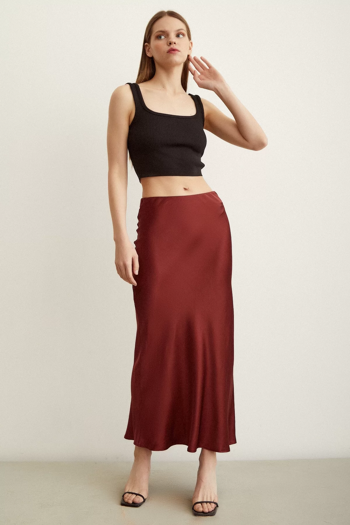 Bias Satin Skirt Burgundy