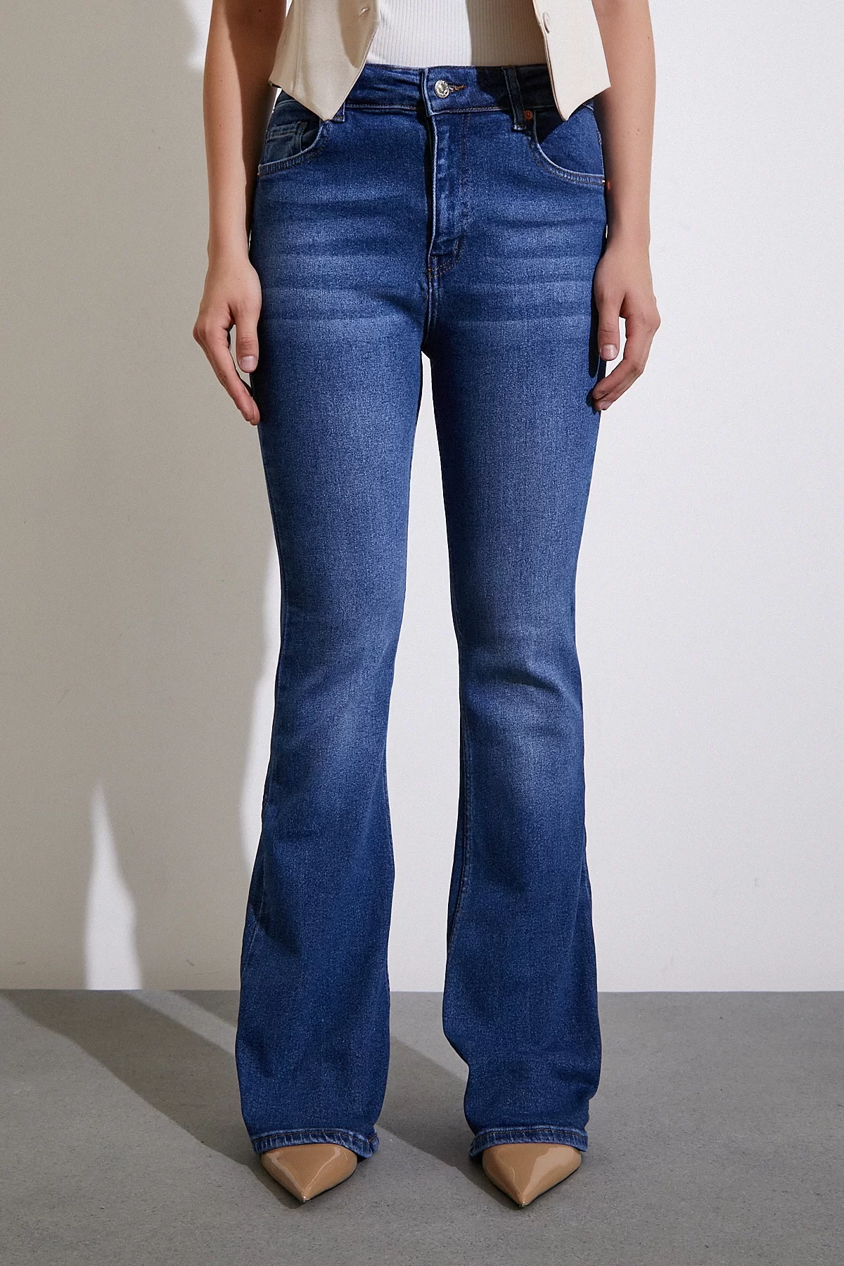 High Waisted Flare Leg Jeans Navy Blue