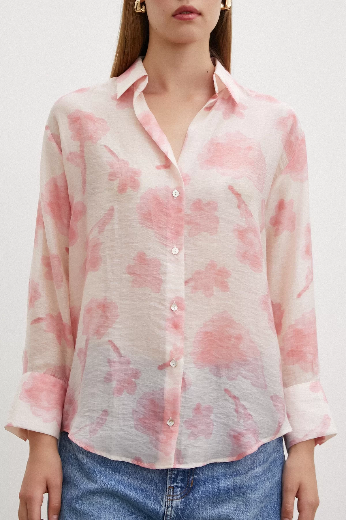 Organza Patterned Tulle Shirt Pink