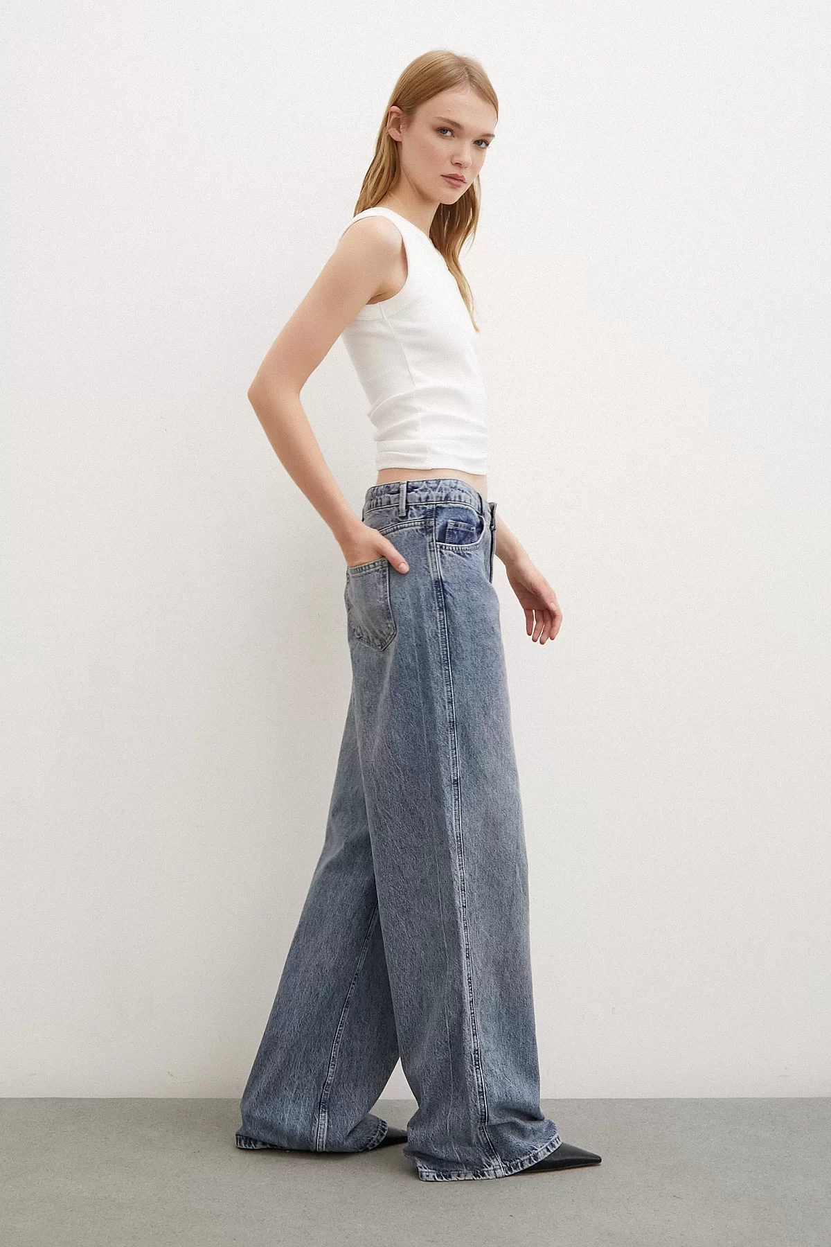 Yüksel High Waisted Wide Leg Jeans Navy