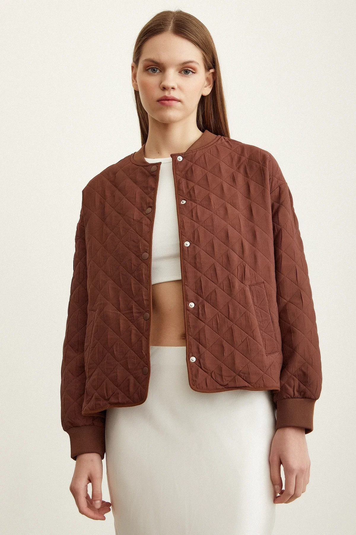 Bomber Quilted Jacket Brown