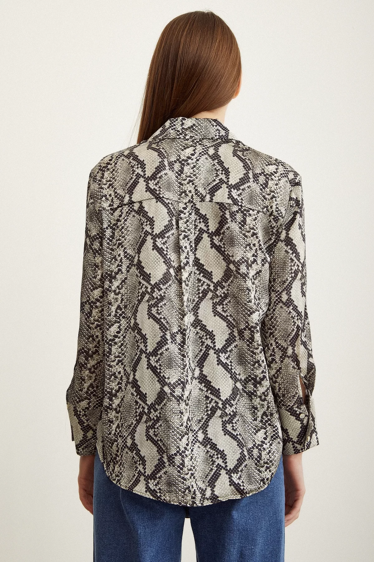 Snake Pattern Satin Shirt Stone