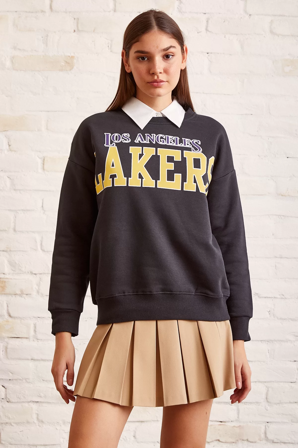 Lakers Baskılı Sweatshirt Antirasit