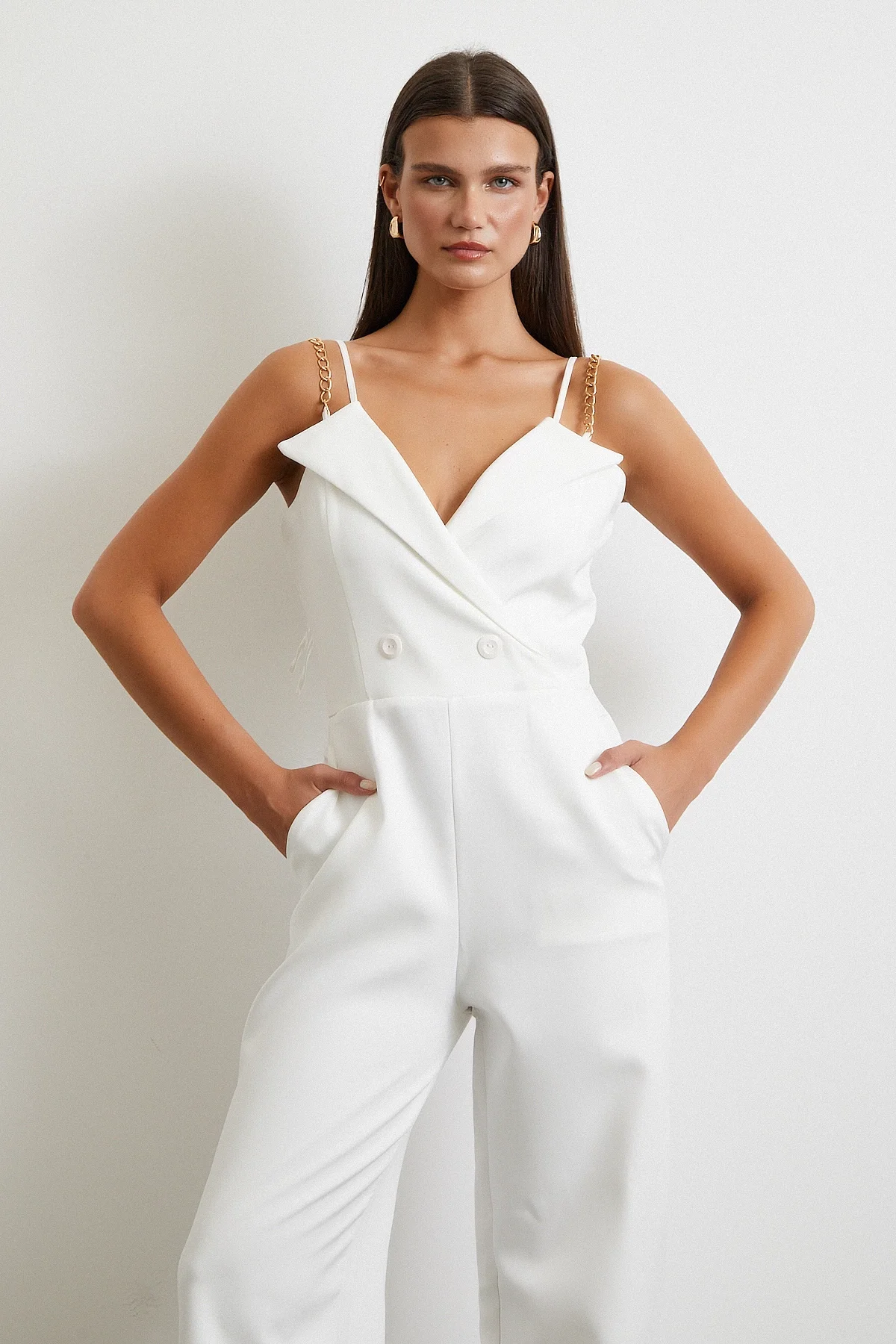 Träger-Overall mit Details Weiß